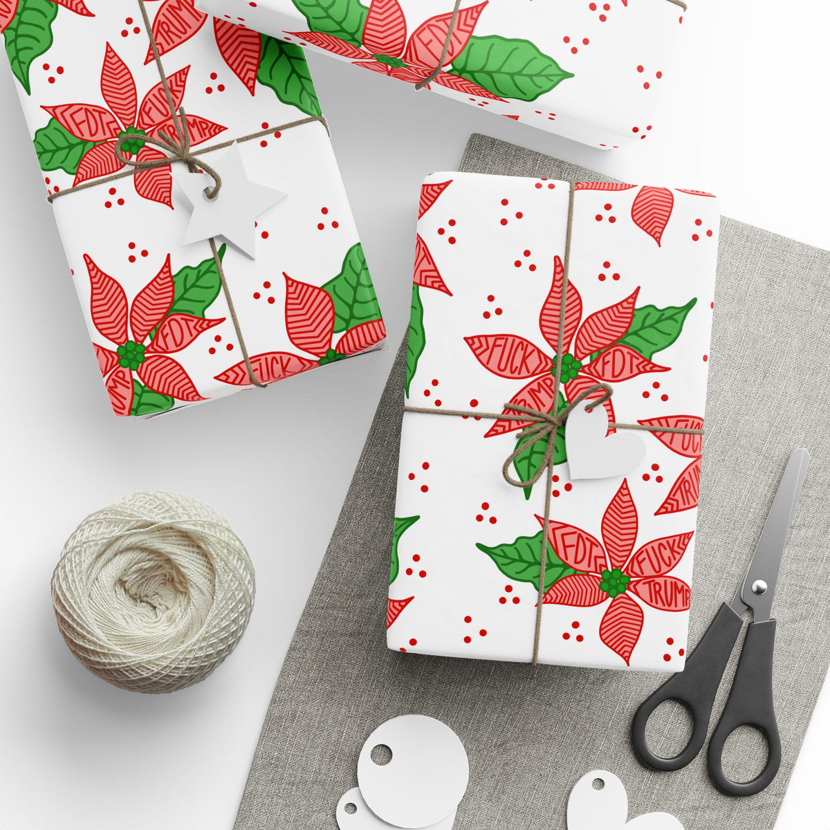 Poinsettia Pattern Wrapping Paper | Christmas Floral Holiday Wrap