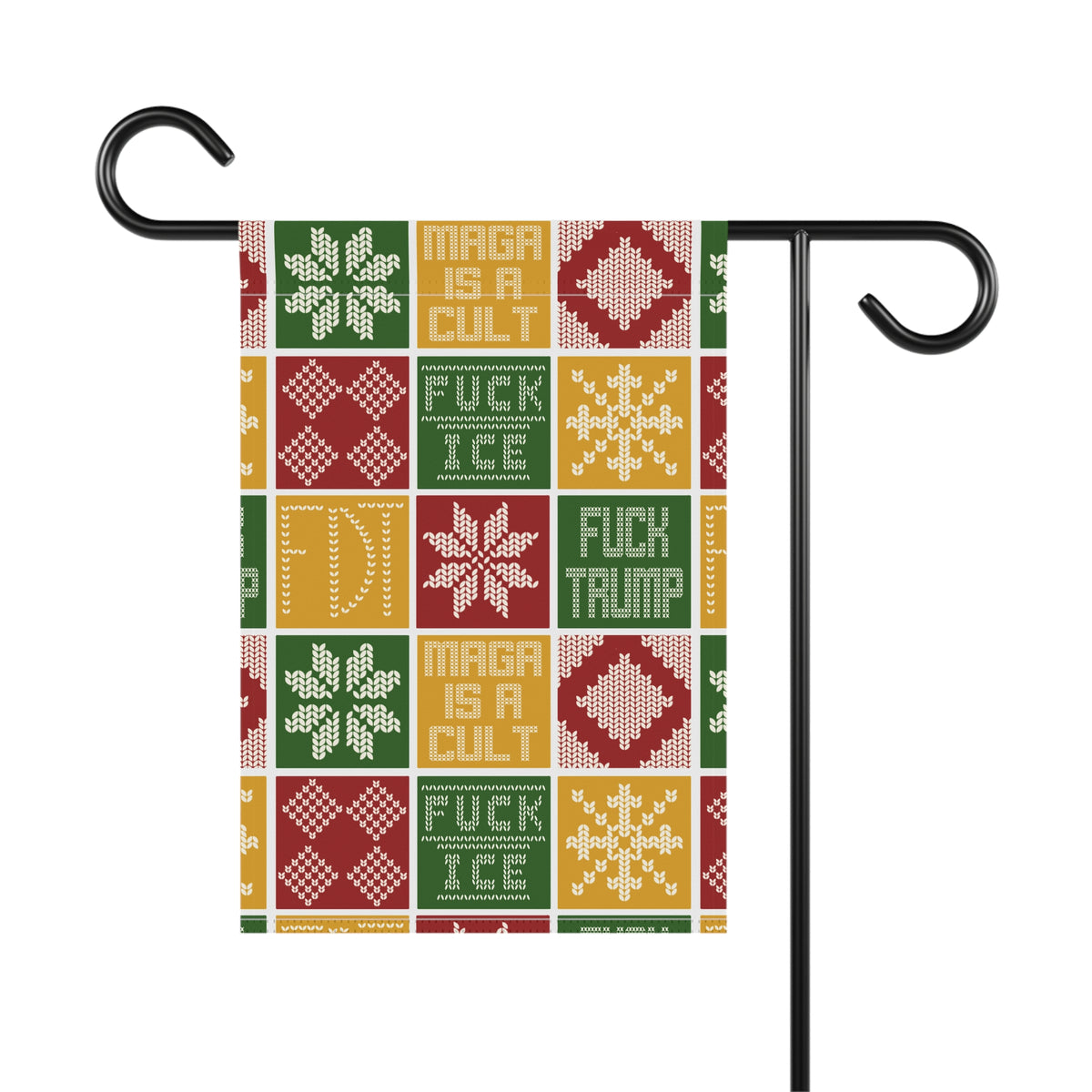 Holiday Christmas Garden Flag Funny Winter Snowflake “MAGA Is a Cult” Design