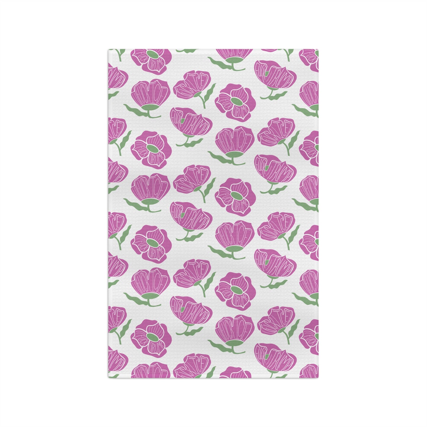 Slightly Subtle Pink Poppy Pattern Microfiber Tea Towel | Floral Kitchen Linen