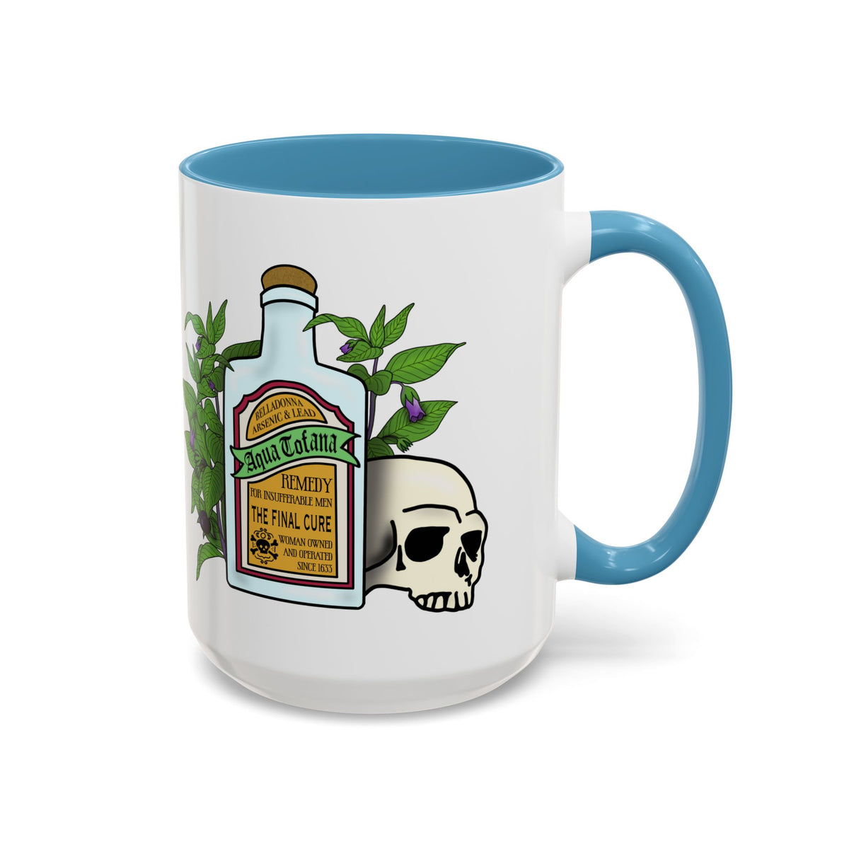 Herbal Remedy Coffee Mug Aqua Tofana Potion Bottle, Skull & Botanical Gothic Accent Mug
