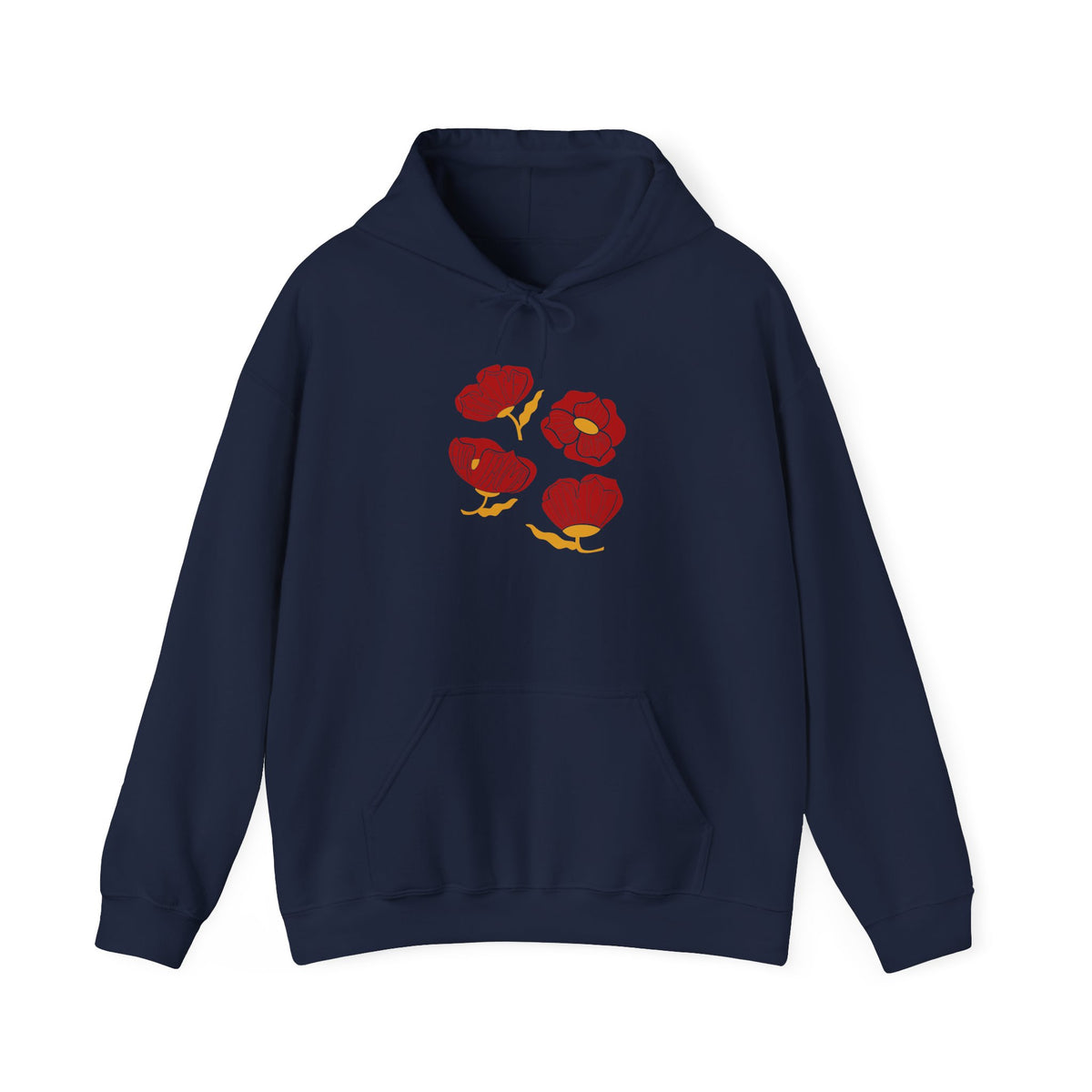 Slightly Subtle Red Poppy Flowers Hoodie | Floral Illustration, Minimal Line Art FDT
