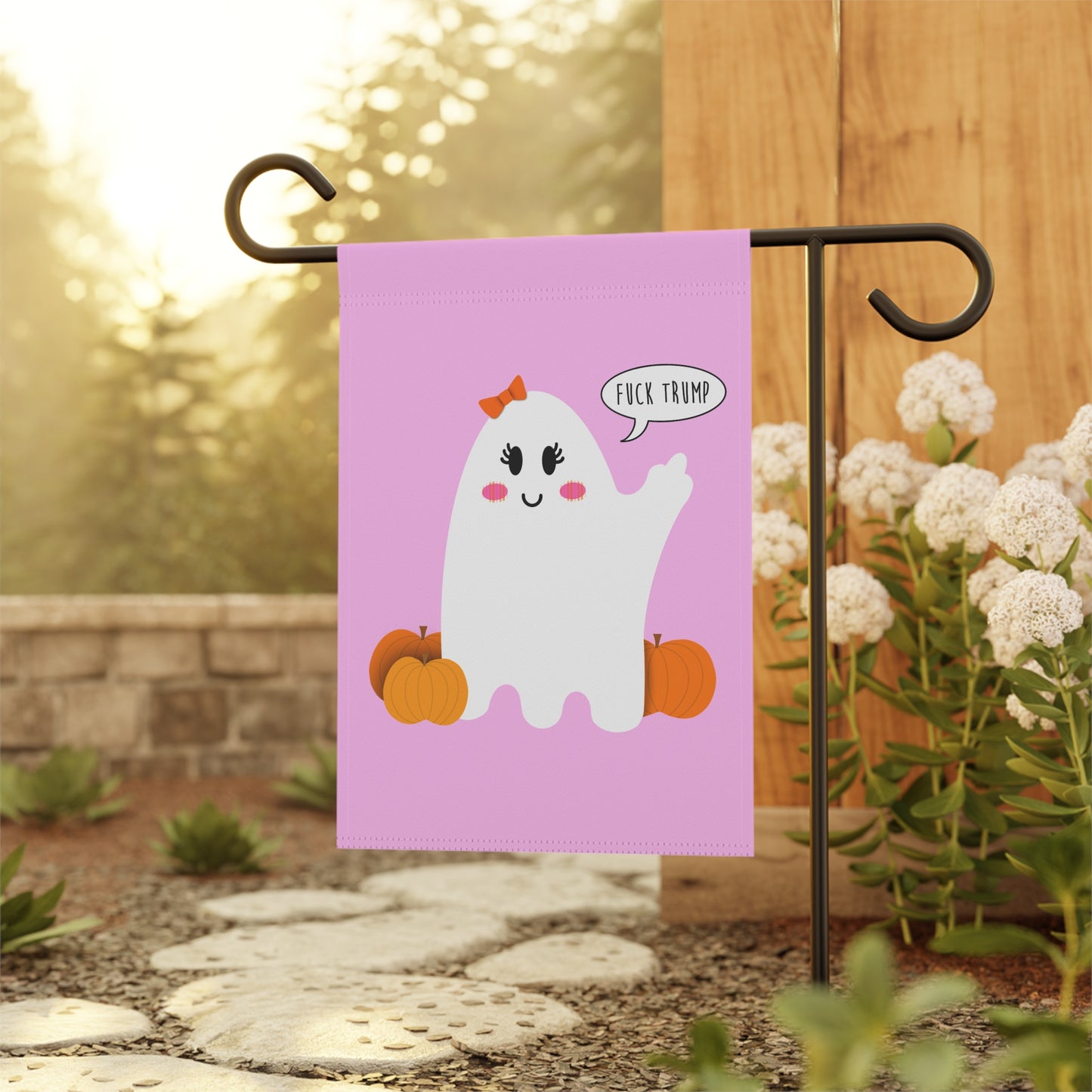 Slightly Subtle Ghost Garden Banner, Cute Sweet Halloween Decor, Outdoor Flag Pink Ghost Yard Sign, Fall Cutie Home Decoration, Seasonal Art