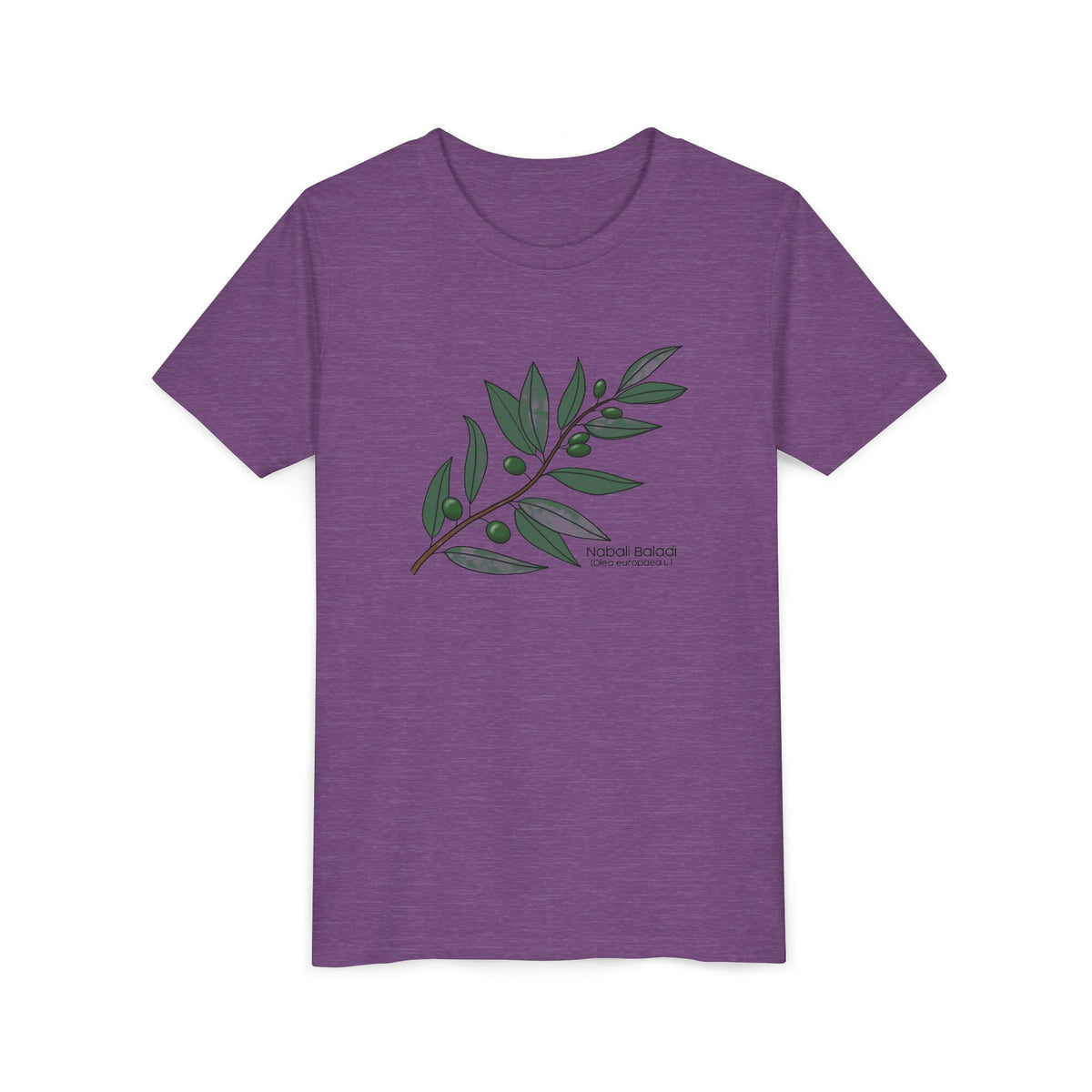 Youth Short Sleeve Tee with Olive Botanical Leaf Design