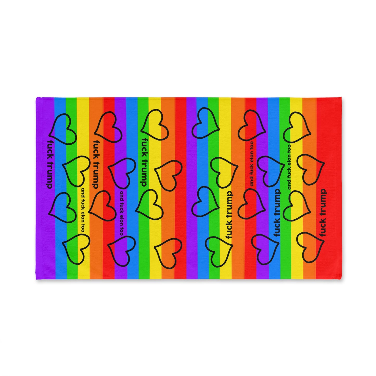 Slightly Subtle Pride with Black Hearts Rainbow Hand Towel, Fun Bathroom Decor, LGBTQ+ Pride, Political Humor, Gift for Activists