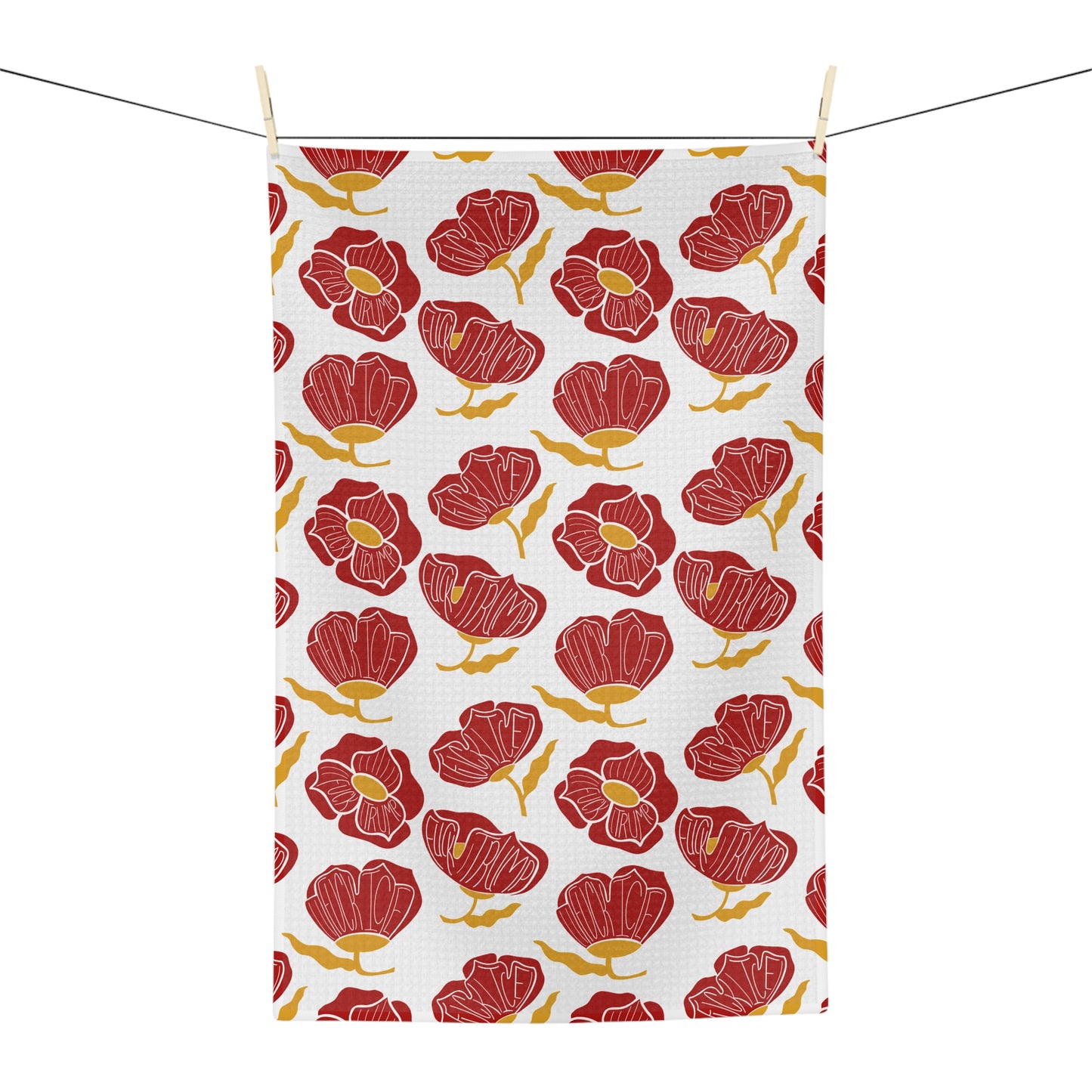 Slightly Subtle Red Poppy Pattern Microfiber Tea Towel | Floral Kitchen Linen