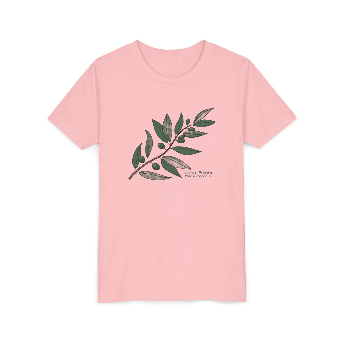Youth Short Sleeve Tee with Olive Botanical Leaf Design