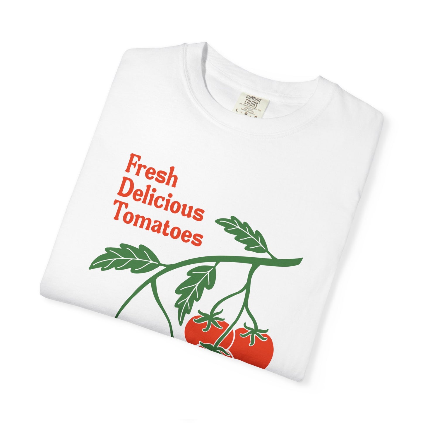 Fresh Delicious Tomatoes T-Shirt | Tomato Vine Illustration, Red Green Produce Tee FDT