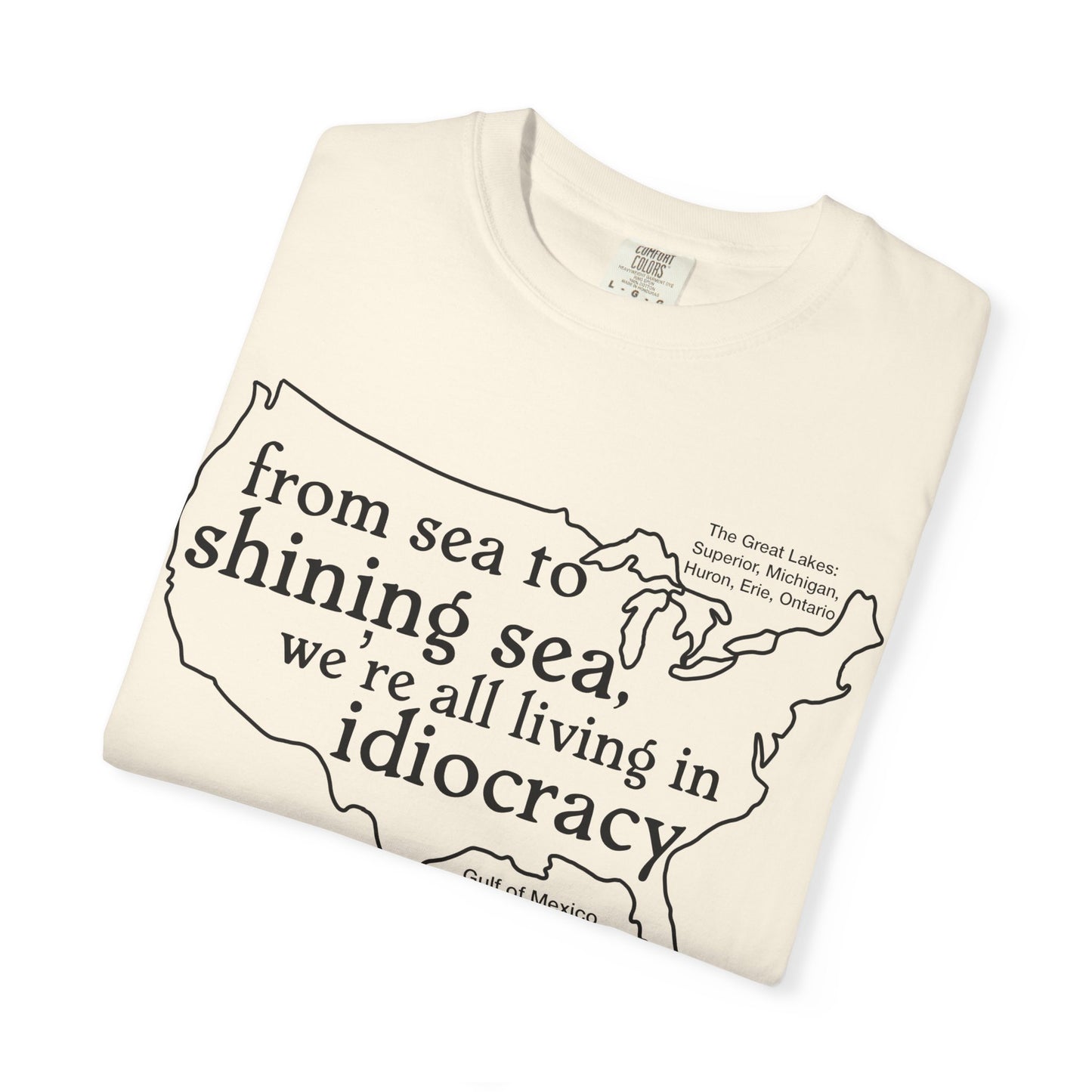 Idiocracy Map T-Shirt  'From sea to shining sea we are living in idiocracy' Minimal Political Tee Great Lakes Gulf of Mexico
