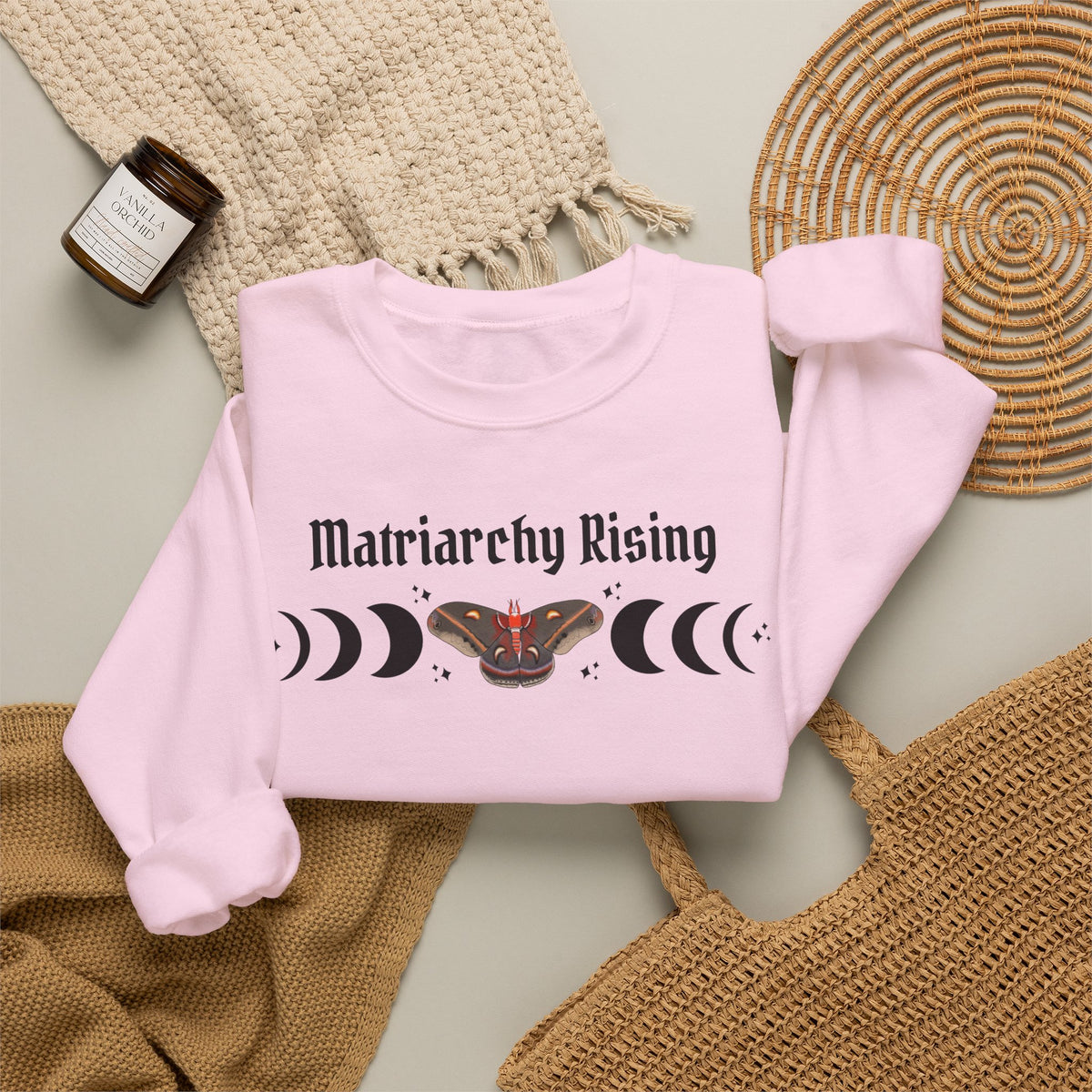 Matriarchy Rising Witchy Moon Phases Moth Crewneck Sweatshirt