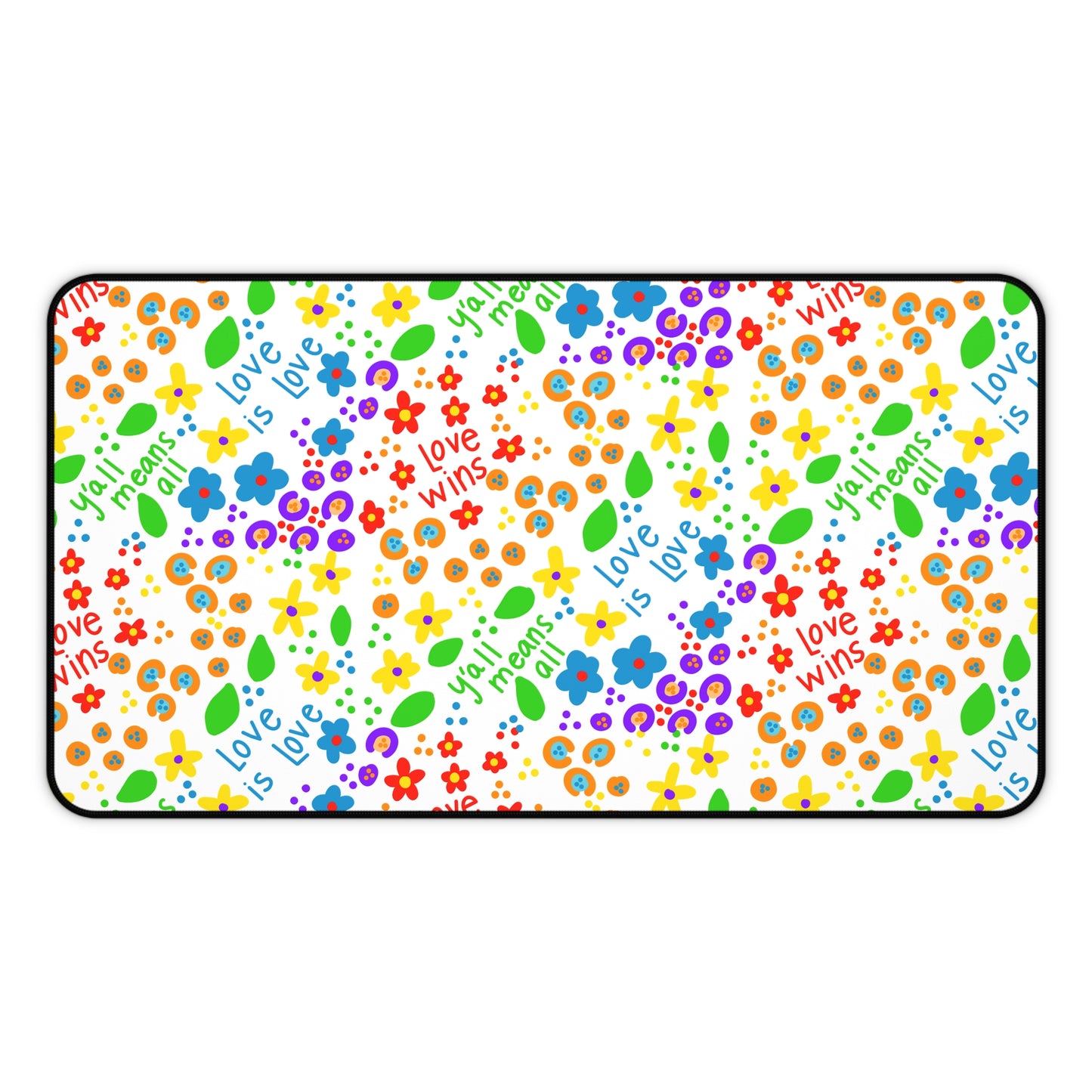 Love Wins Floral Pattern Desk Mat | Rainbow Flowers Pet Food Mat