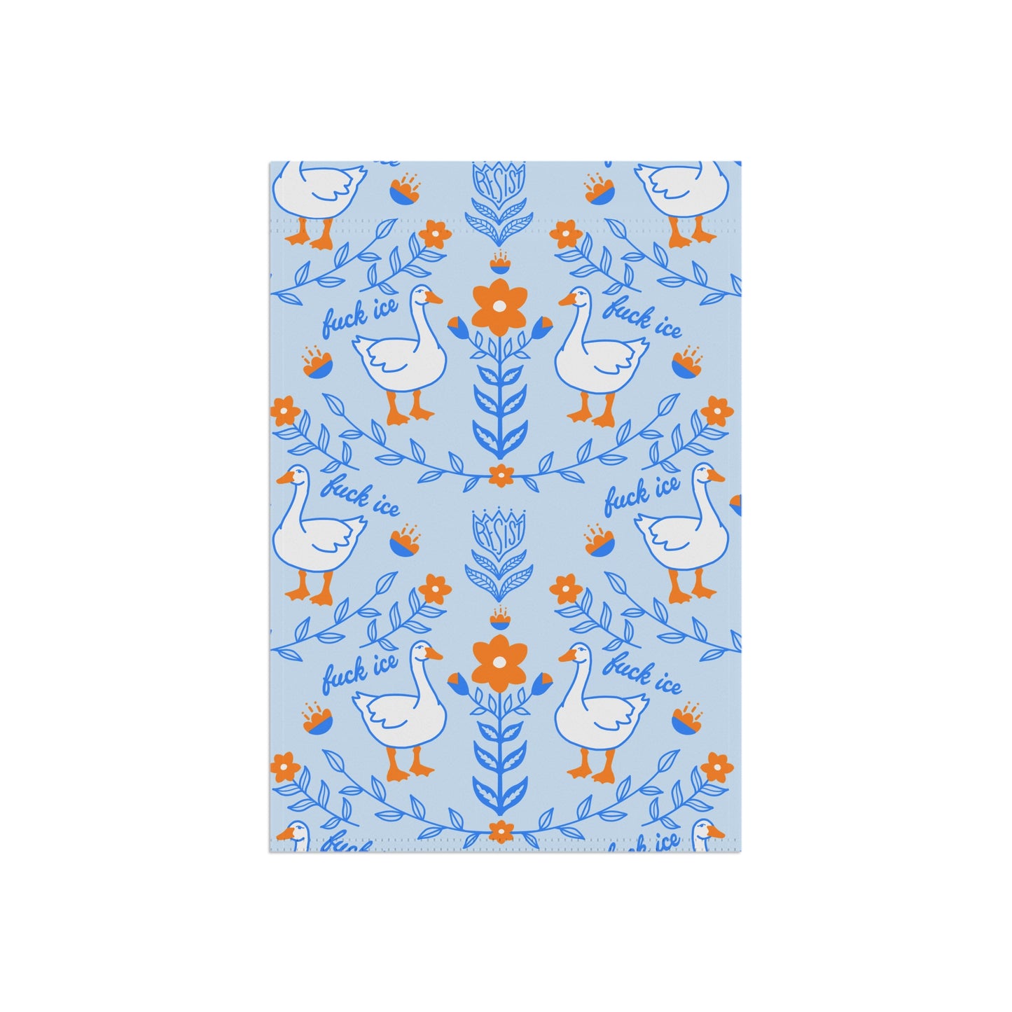 Blue Floral Goose Pattern 'fuck ice' garden flag