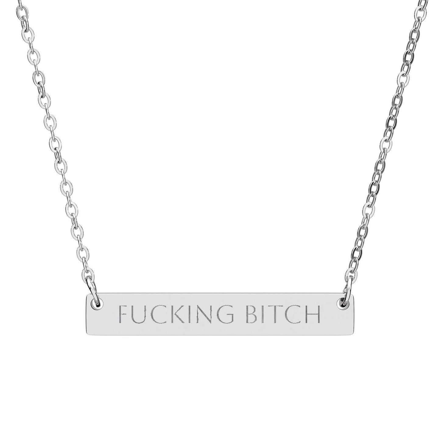 Fucking Bitch horizontal bar necklace | Engraved nameplate pendant