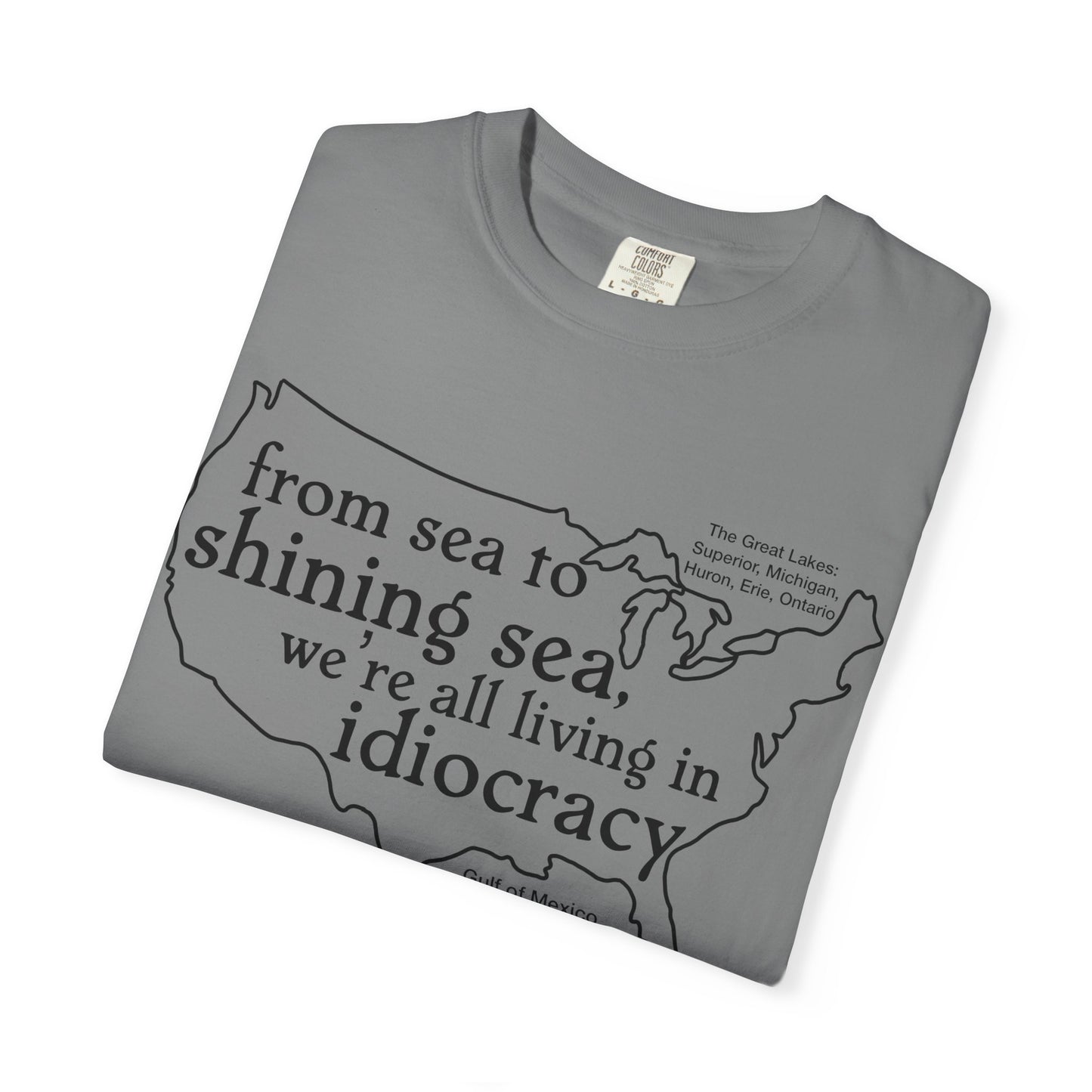 Idiocracy Map T-Shirt  'From sea to shining sea we are living in idiocracy' Minimal Political Tee Great Lakes Gulf of Mexico