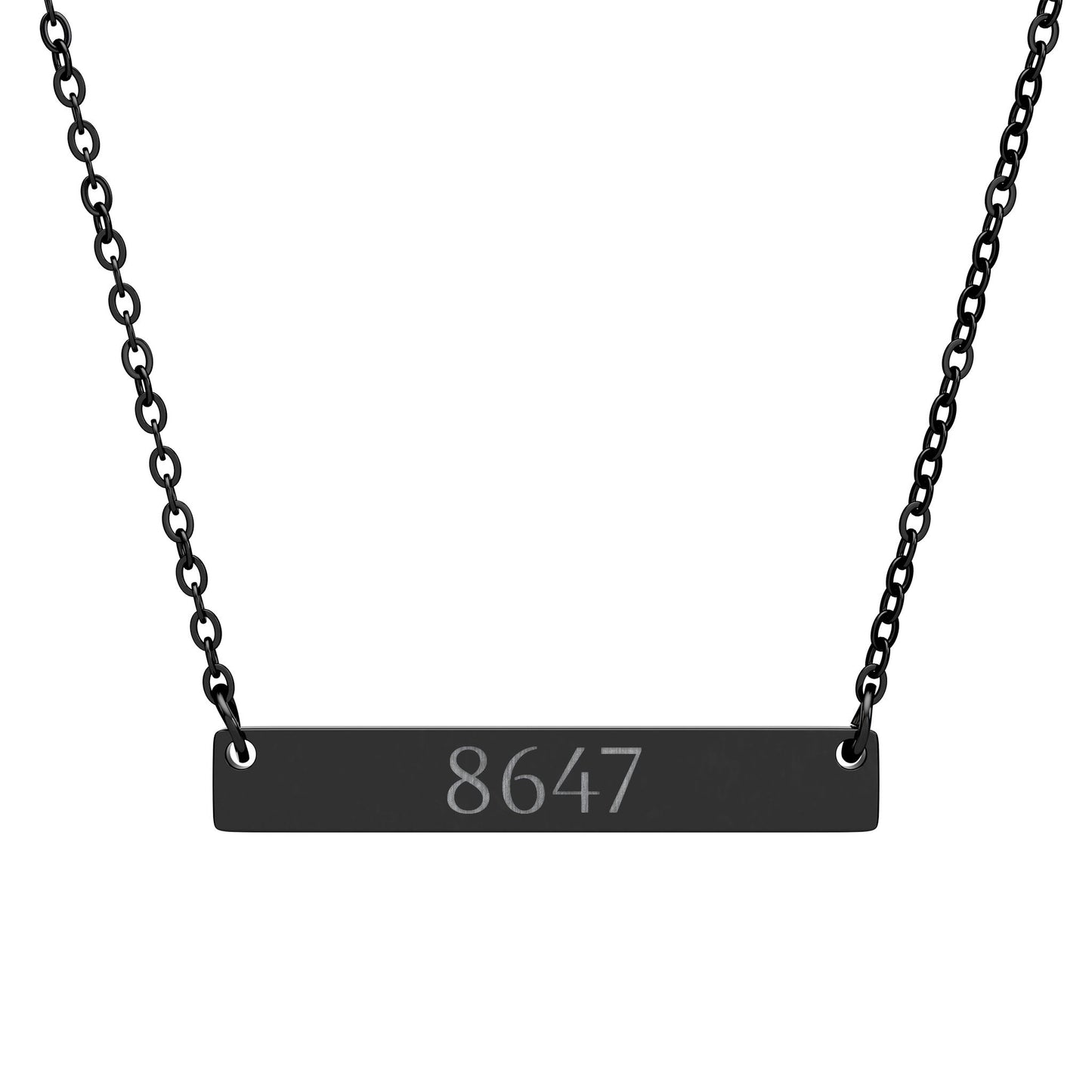 8647 Engraved Number Bar Necklace | Horizontal Bar Necklace