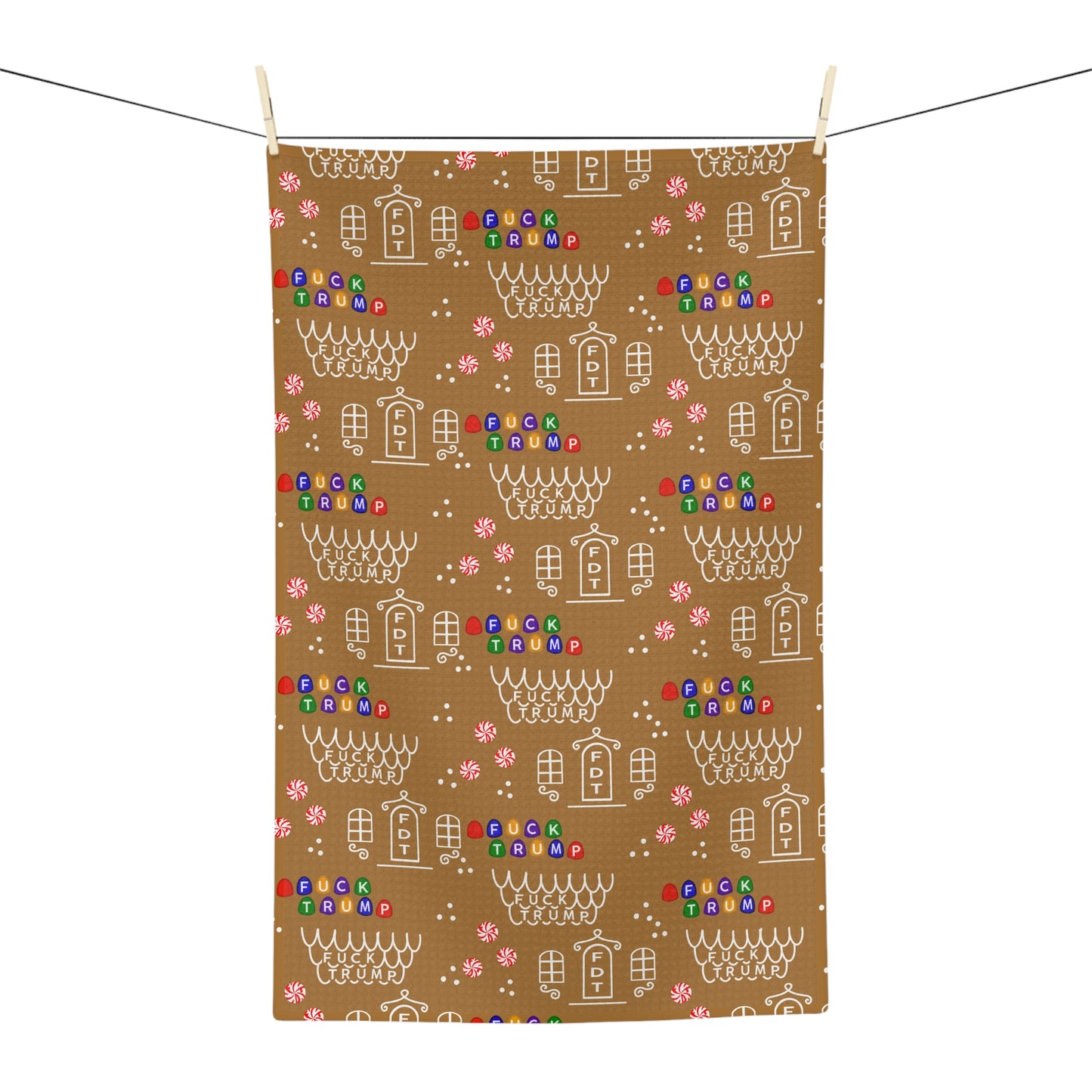 Gingerbread House Microfiber Tea Towel — Holiday Cookie Pattern