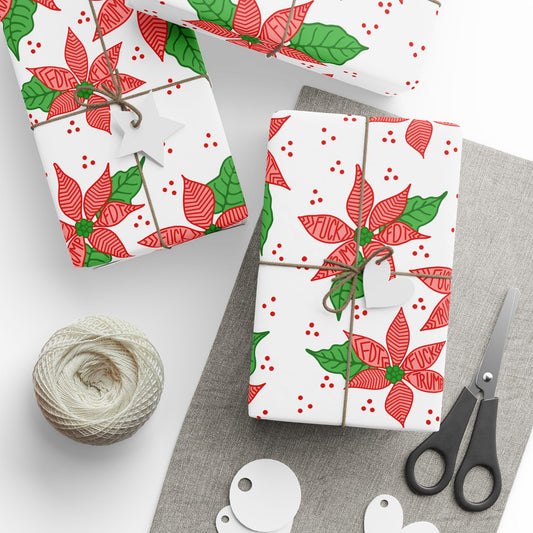 Poinsettia Pattern Wrapping Paper | Christmas Floral Holiday Wrap