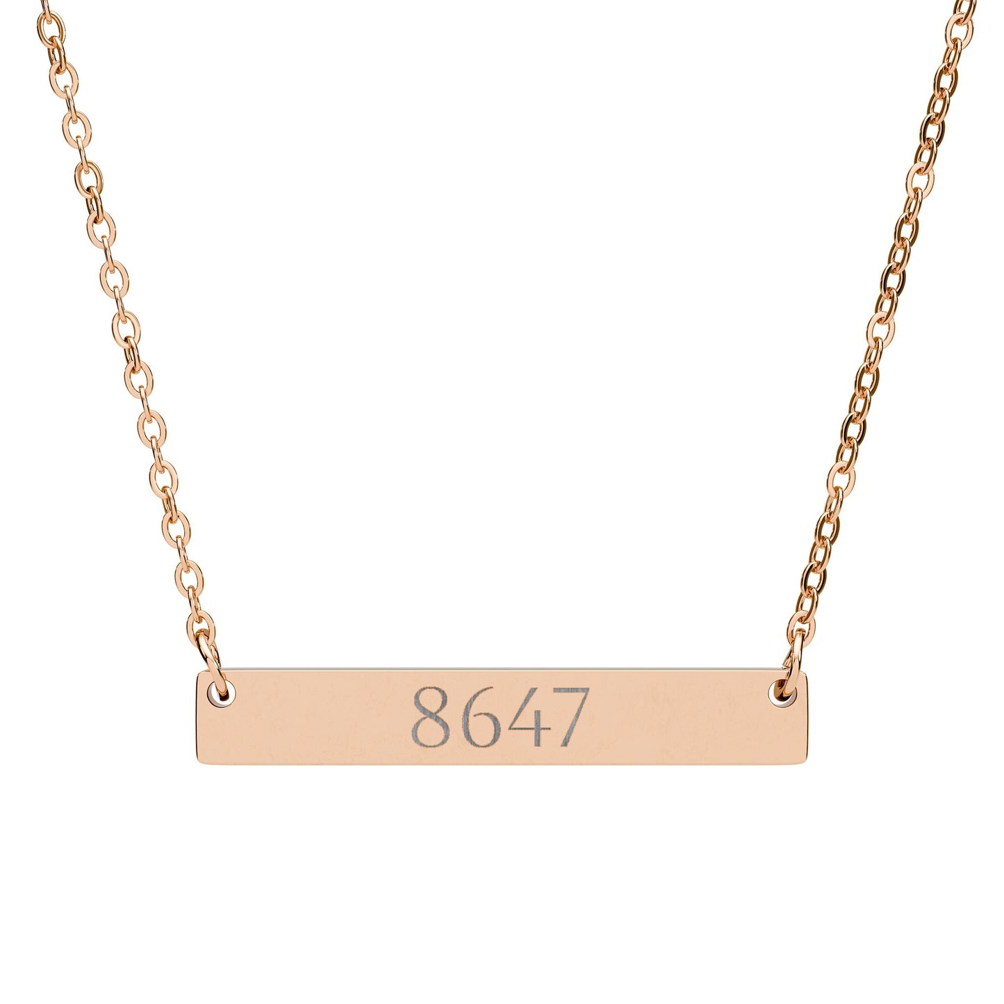 8647 Engraved Number Bar Necklace | Horizontal Bar Necklace