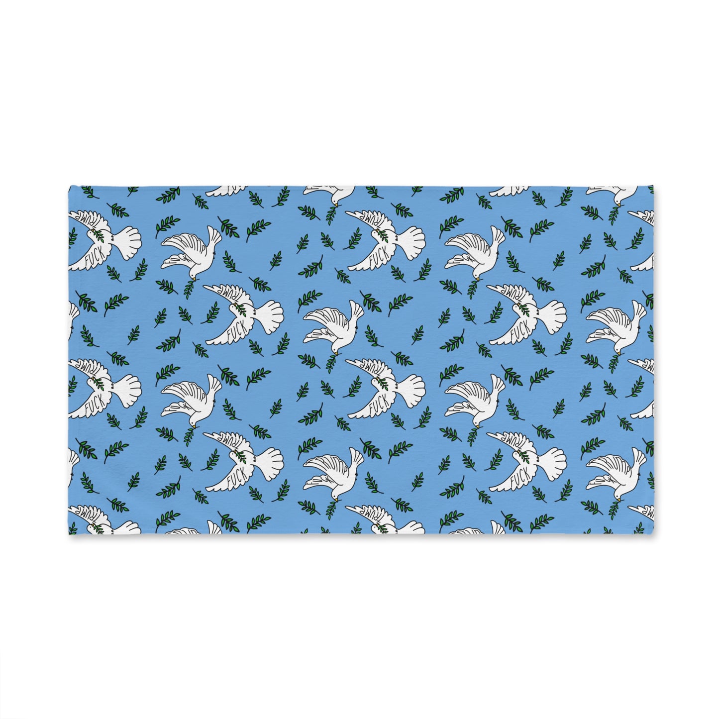Slightly Subtle White Dove Pattern Hand Towel | Blue Olive Branch Motif