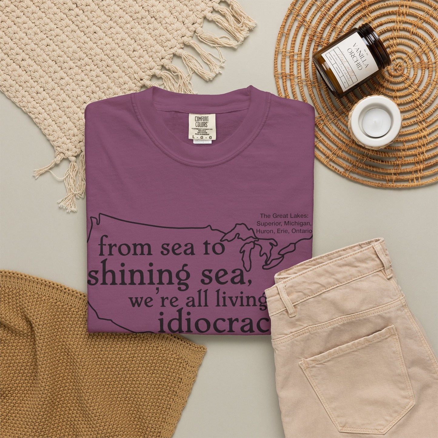 Idiocracy Map T-Shirt  'From sea to shining sea we are living in idiocracy' Minimal Political Tee Great Lakes Gulf of Mexico