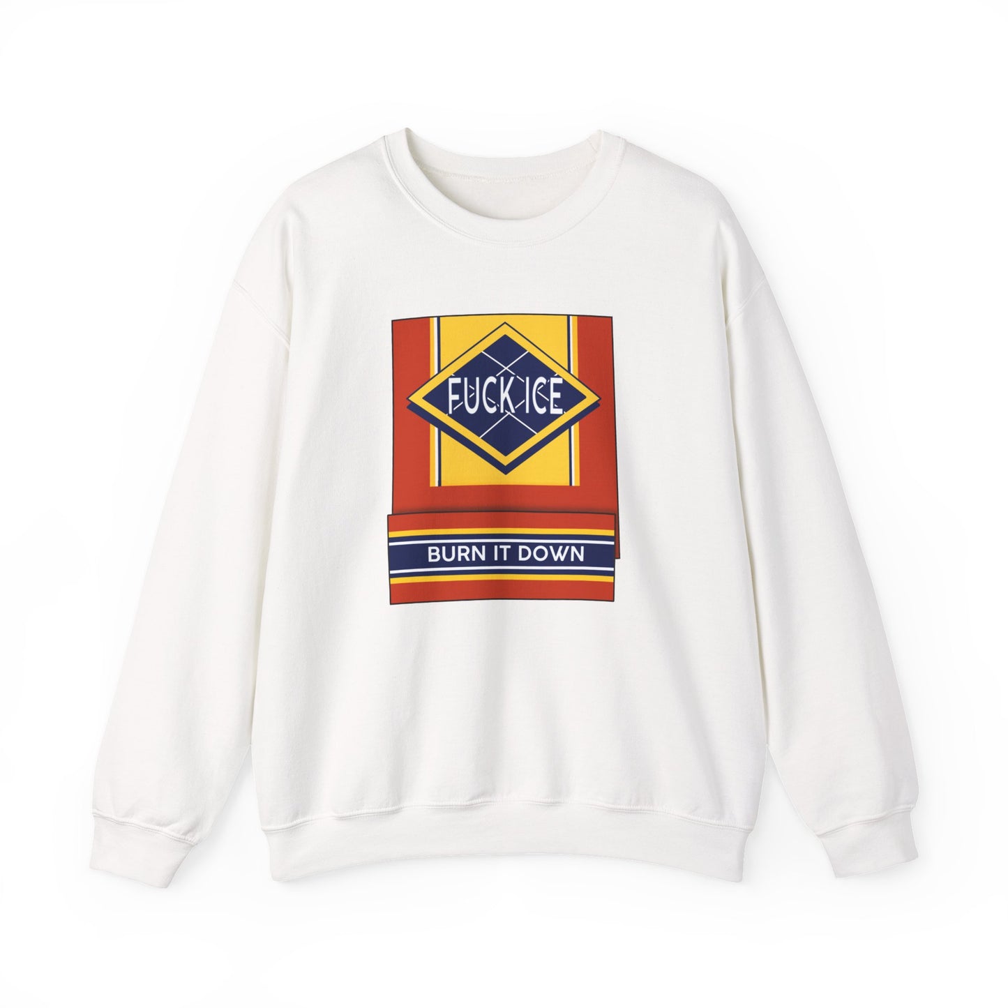 Matchbook graphic crewneck sweatshirt | Burn It Down design, protest slogan