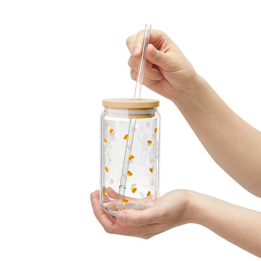 Slightly Subtle Spooky Halloween-Themed Sipper Glass, Candy Corn Design, Stylish Drinkware for Parties, Gifts, and Home Decor