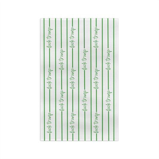 Slightly Subtle Green Stripe Tea Towel | Green Script Striped Kitchen Towel