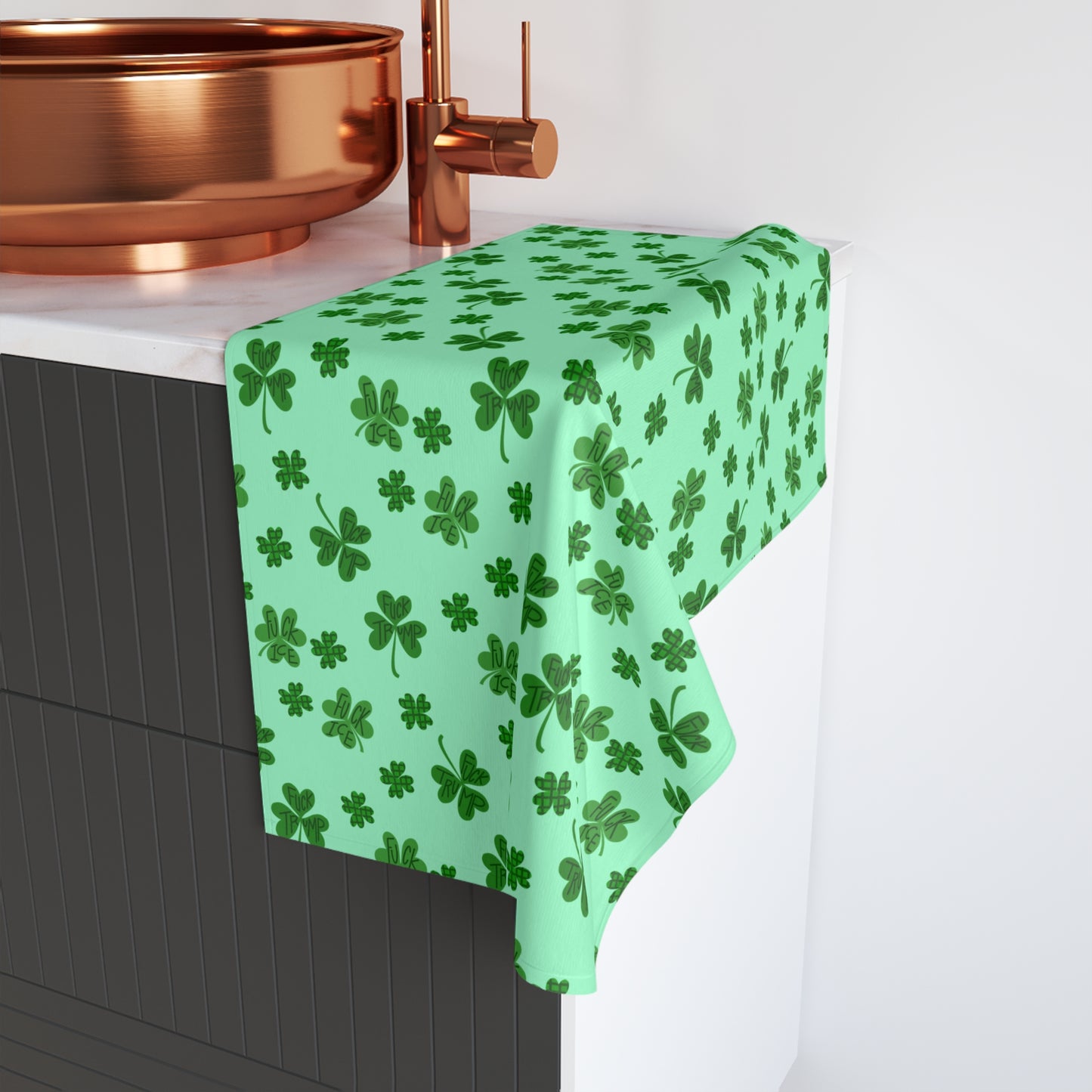 Slightly Subtle Shamrock Pattern Hand Towel | St. Patrick's Day Clover Kitchen Towel