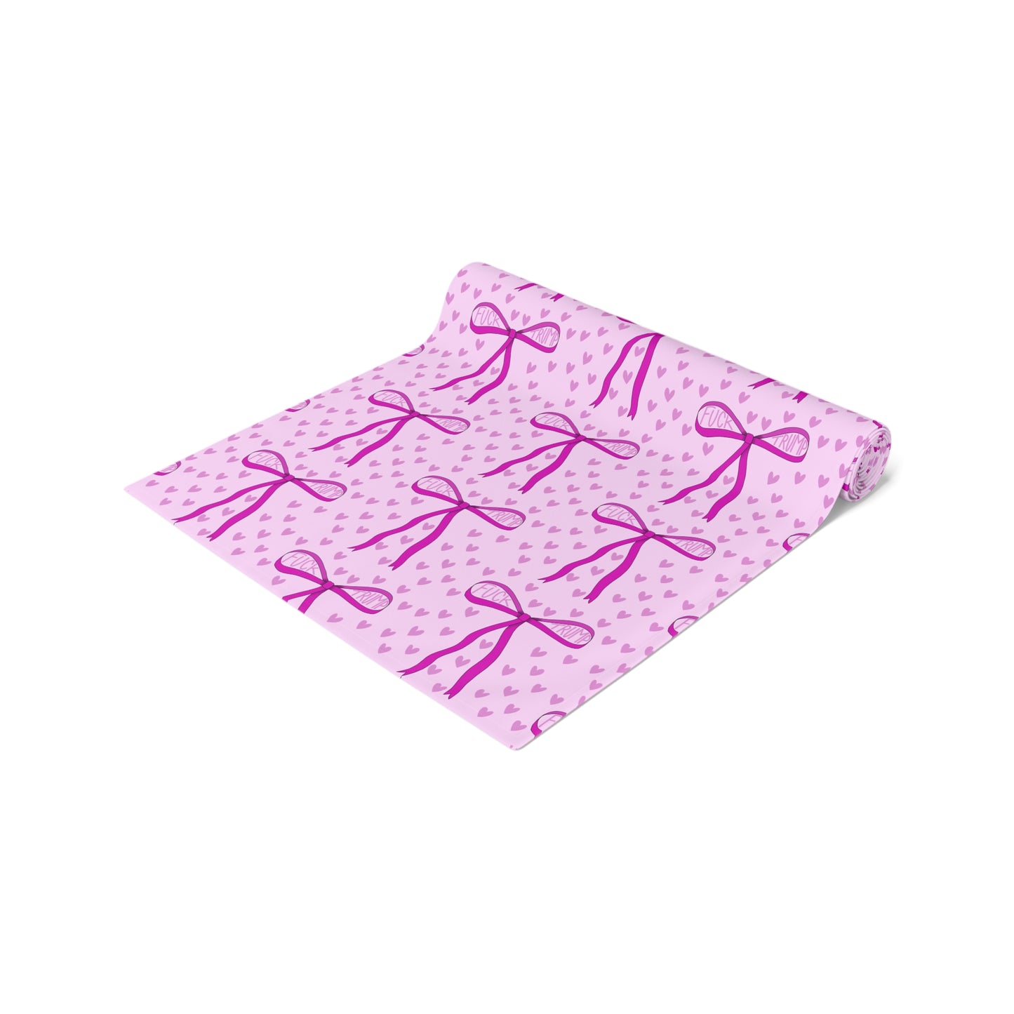 Slightly Subtle Pink Bow Pattern Table Runner | Valentine Hearts Cotton-Poly Table Decor