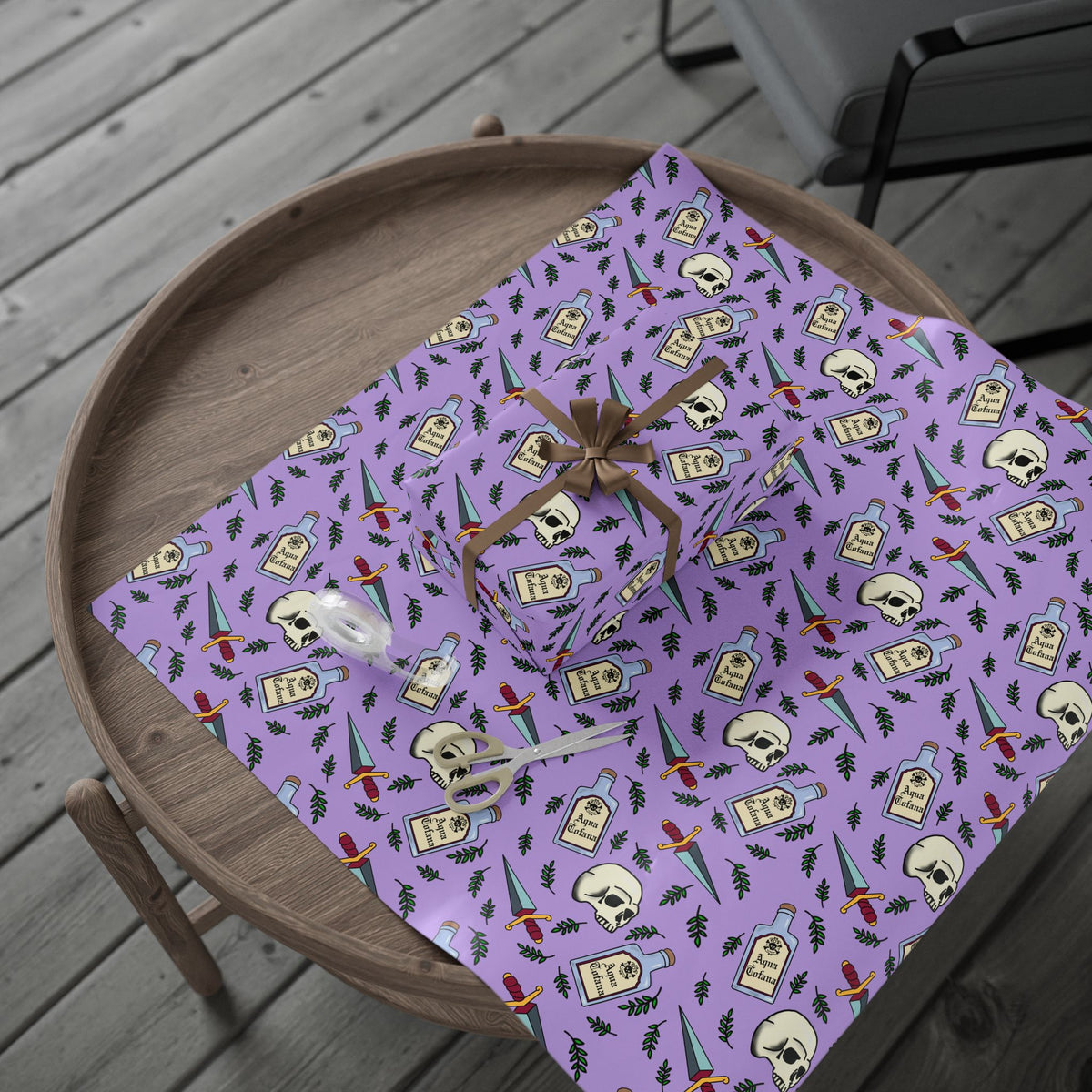 Aqua Tofana Purple Witchy Skull Wrapping Paper Feminist Spiritual Occult Gift Wrap