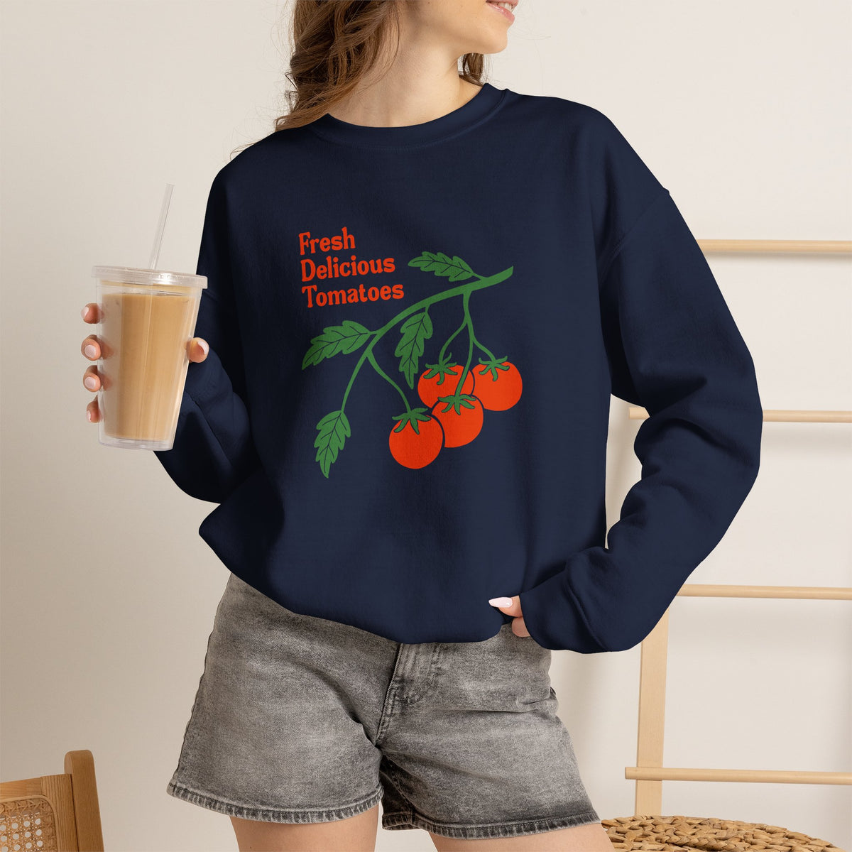 Tomato Crewneck Sweatshirt “Fresh Delicious Tomatoes” Vintage Farm Graphic