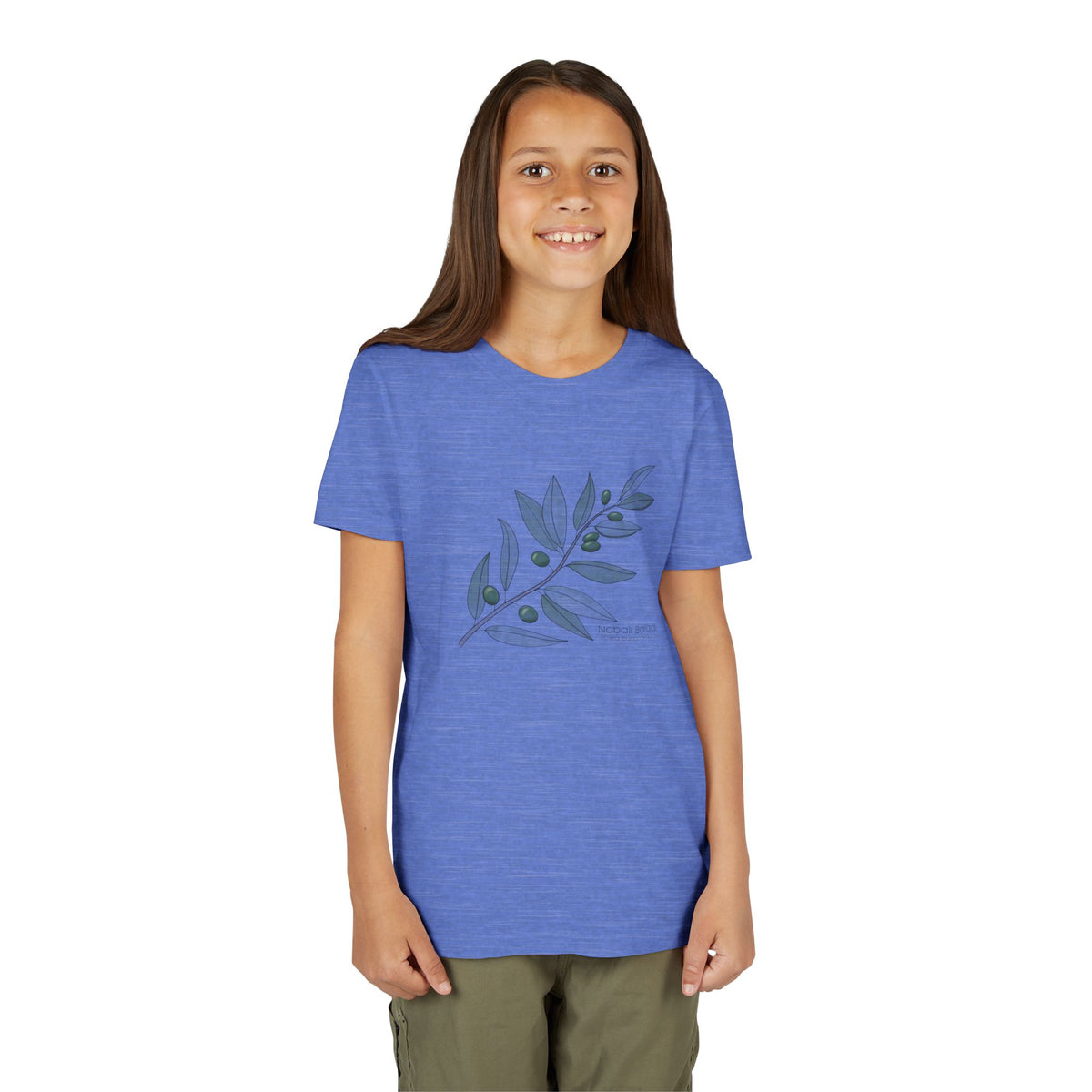 Youth Short Sleeve Tee with Olive Botanical Leaf Design