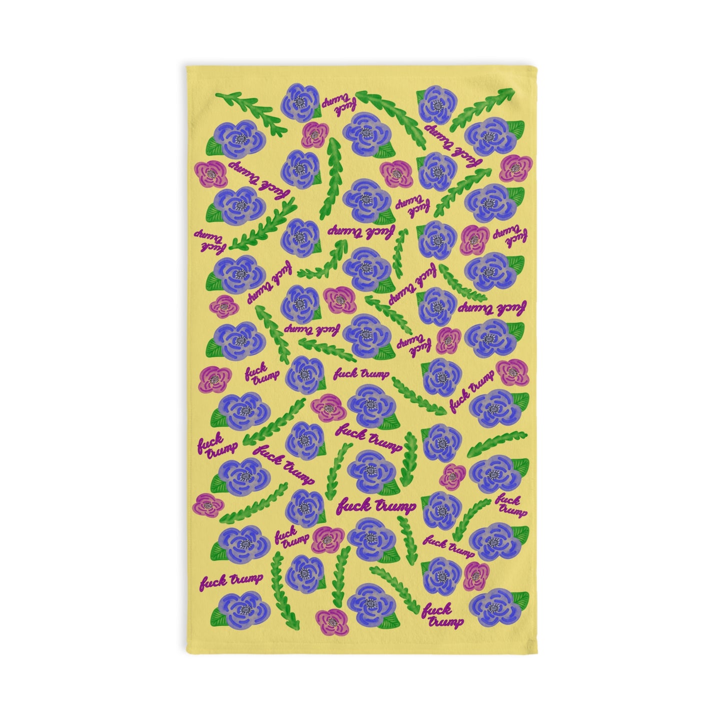 Slightly Subtle Purple Poppies on Yellow Hand Towel