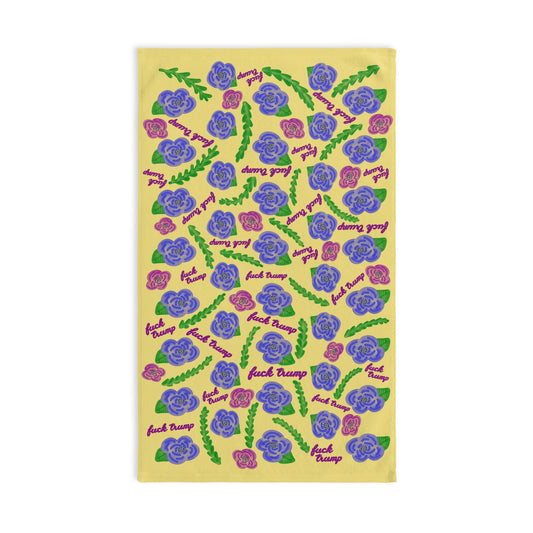 Slightly Subtle Purple Poppies on Yellow Hand Towel