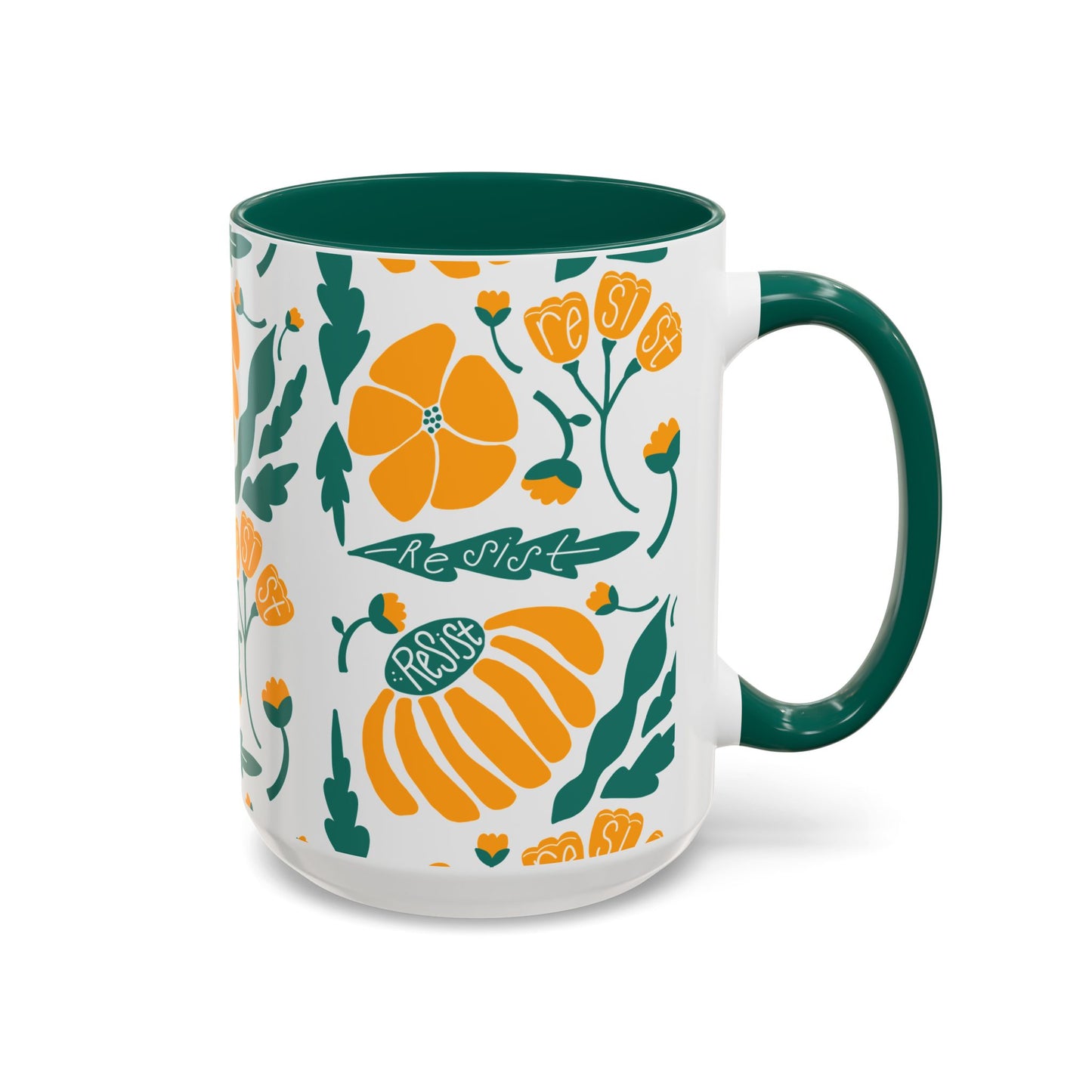 Resist Floral Ceramic Mug — Orange & Teal 11oz/15oz