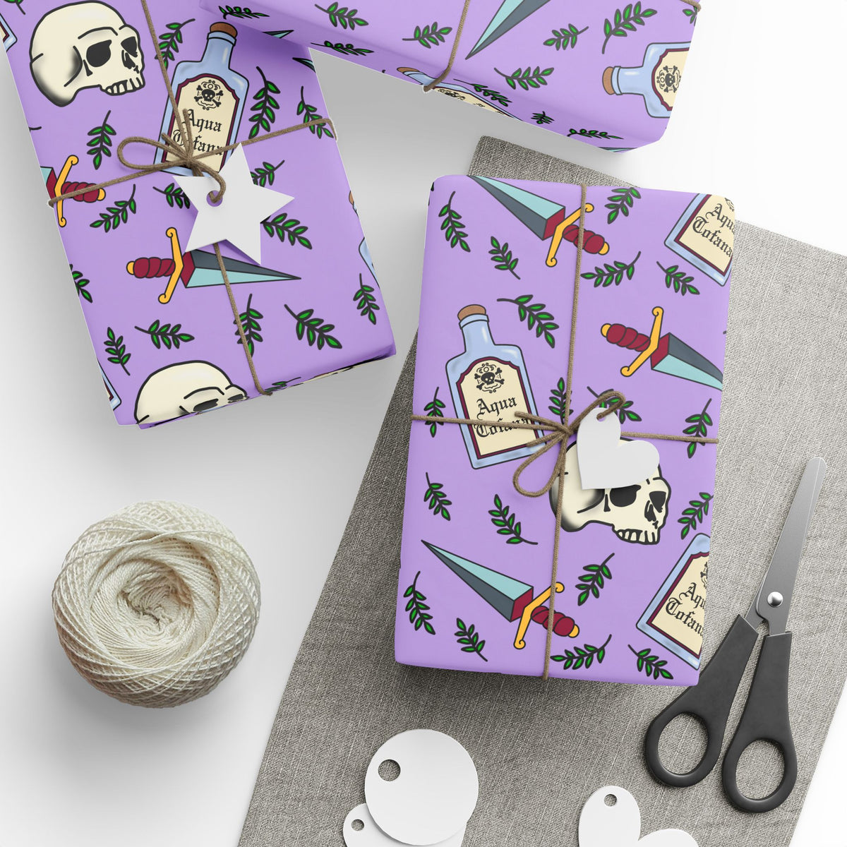 Aqua Tofana Purple Witchy Skull Wrapping Paper Feminist Spiritual Occult Gift Wrap