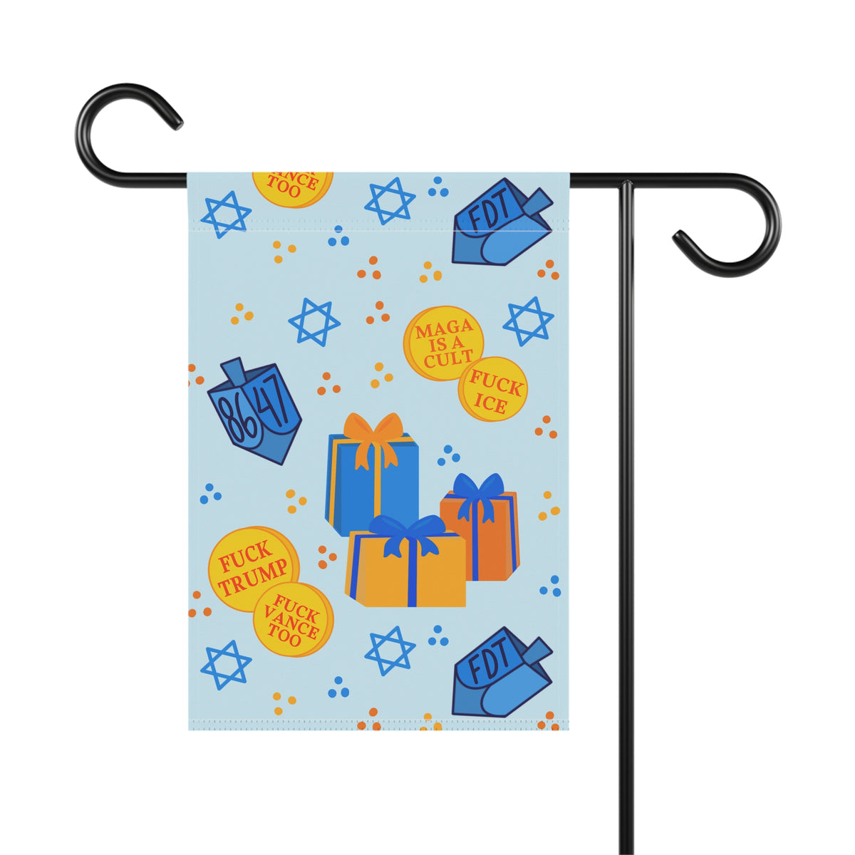Hanukkah Political Garden Banner Dreidel Gelt Gifts Anti-MAGA, Pro-Democracy Gift Design