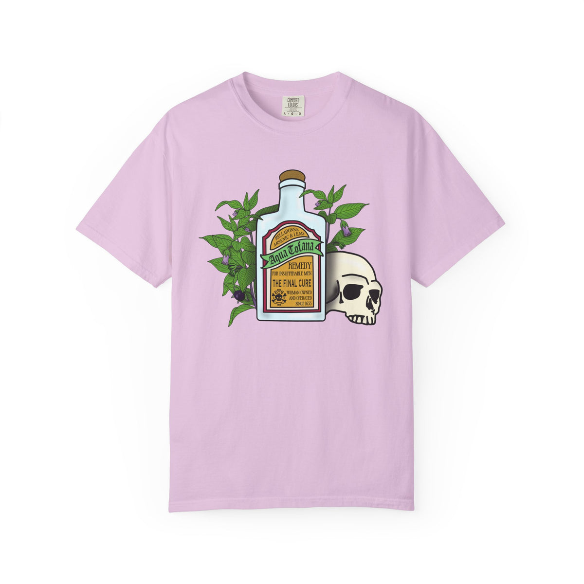 Skull & Remedy Bottle T-Shirt Aqua Tofana Vintage Apothecary Graphic Tee