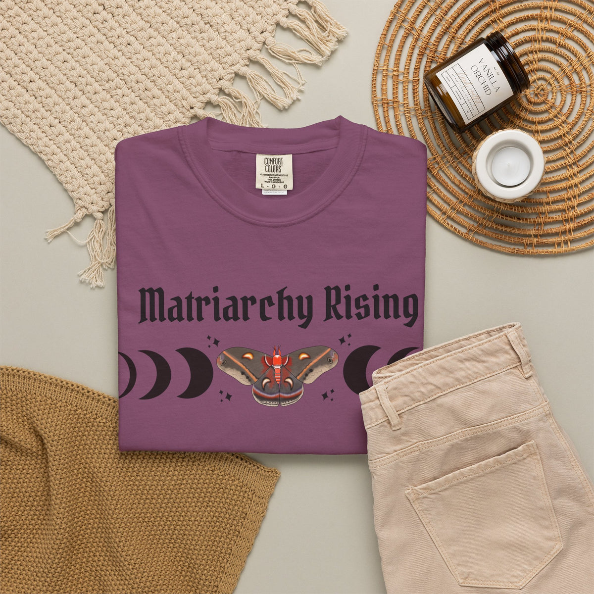 Matriarchy Rising Tee Moon Phases & Moth Feminist Graphic T-Shirt