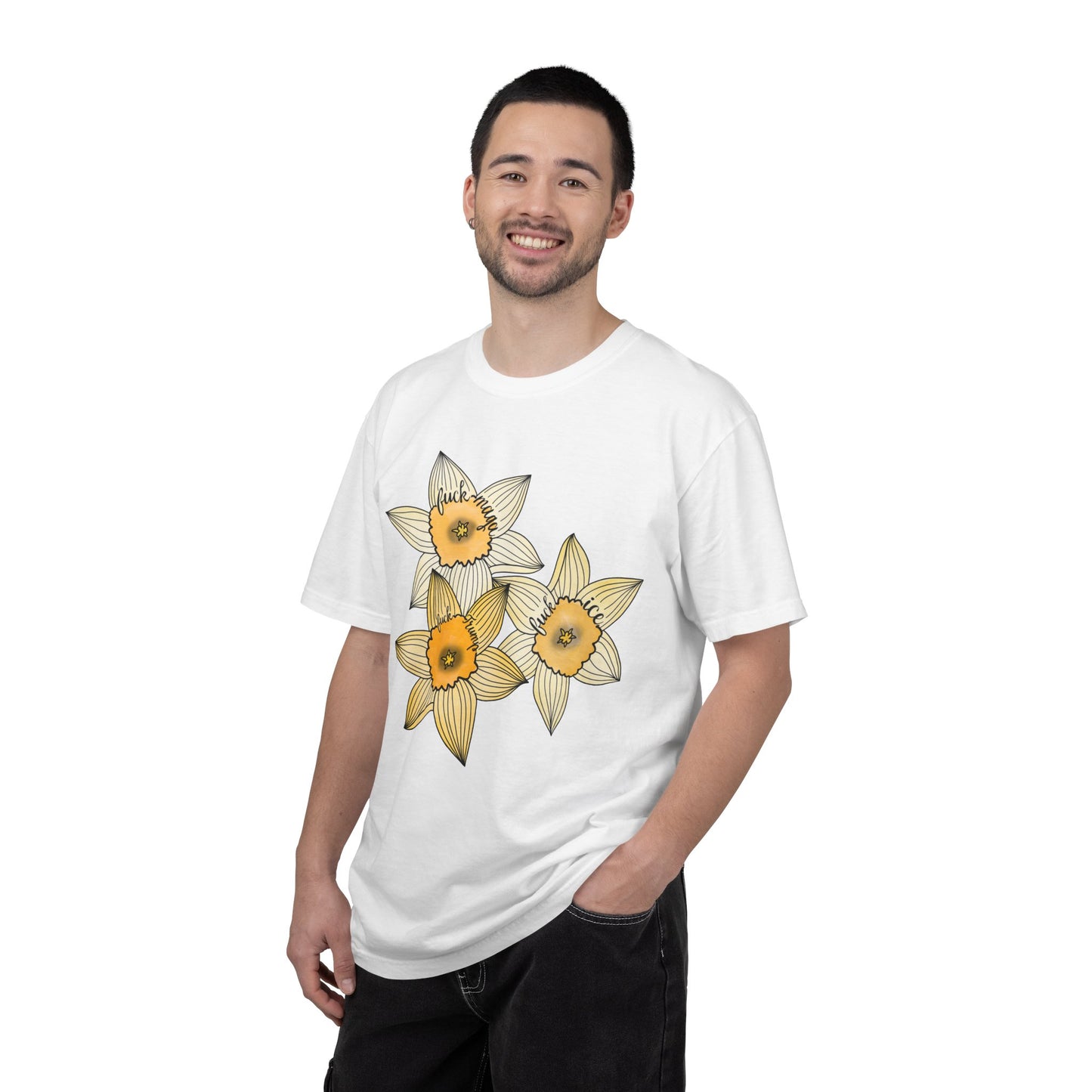 Slightly Subtle Daffodil Trio T-shirt | Yellow Floral Spring Bloom Tee FDT