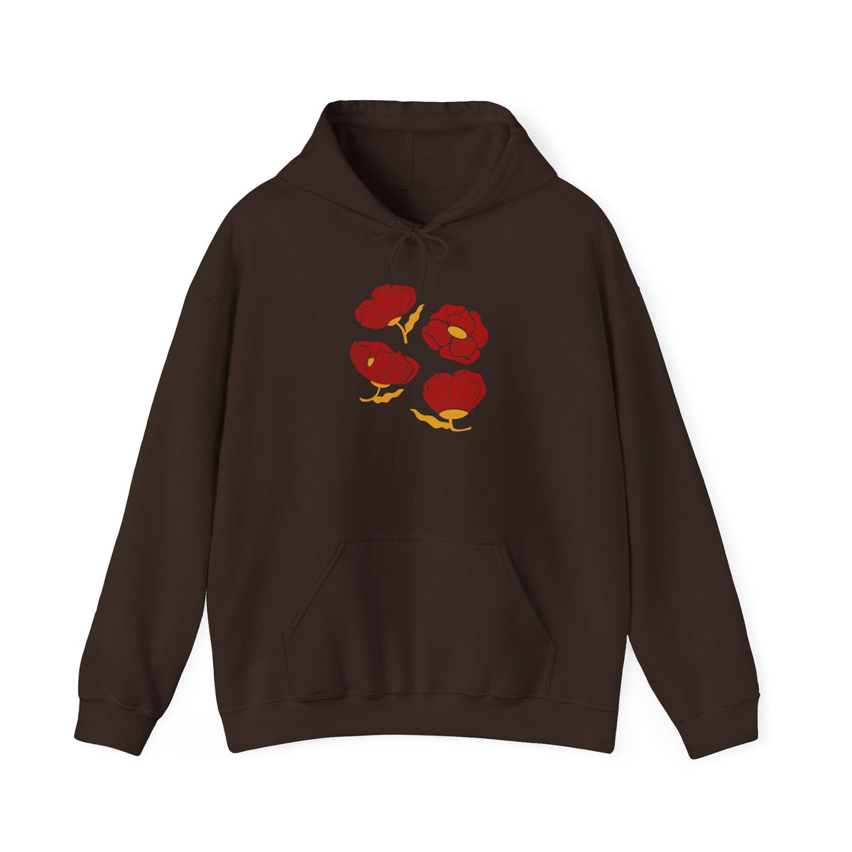 Slightly Subtle Red Poppy Flowers Hoodie | Floral Illustration, Minimal Line Art FDT