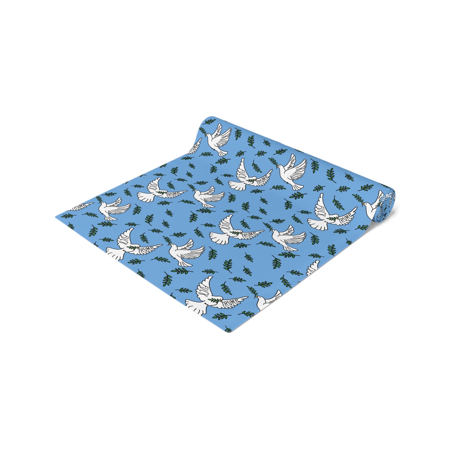 Slightly Subtle White Dove Pattern Table Runner | Blue Olive Branches