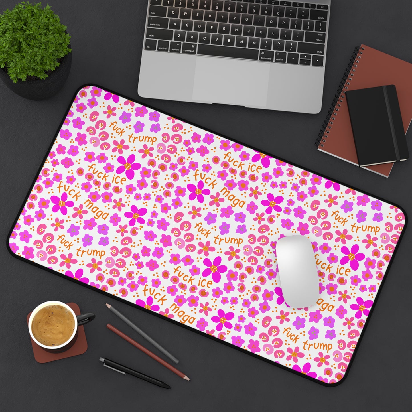 Slightly Subtle Pink Floral Pattern desk mat | Flower Print Pet Mat