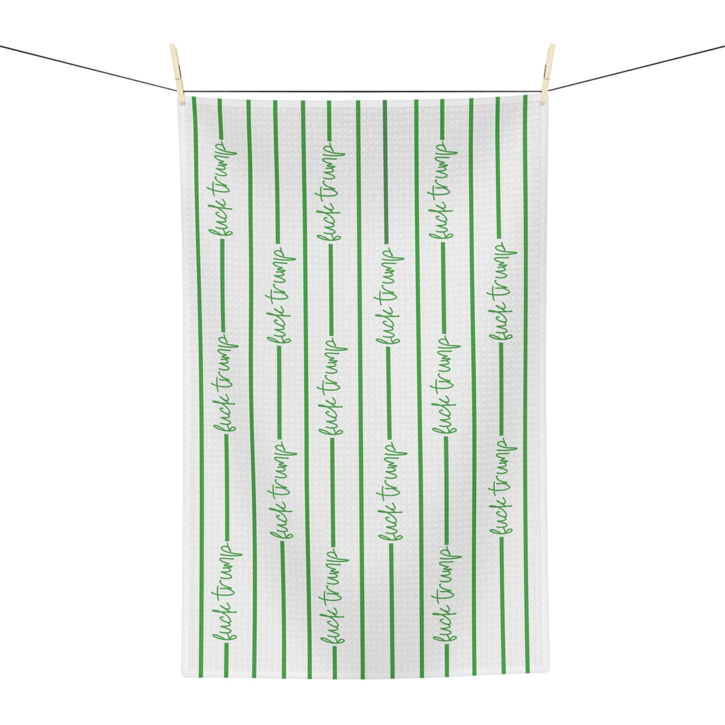 Slightly Subtle Green Stripe Tea Towel | Green Script Striped Kitchen Towel