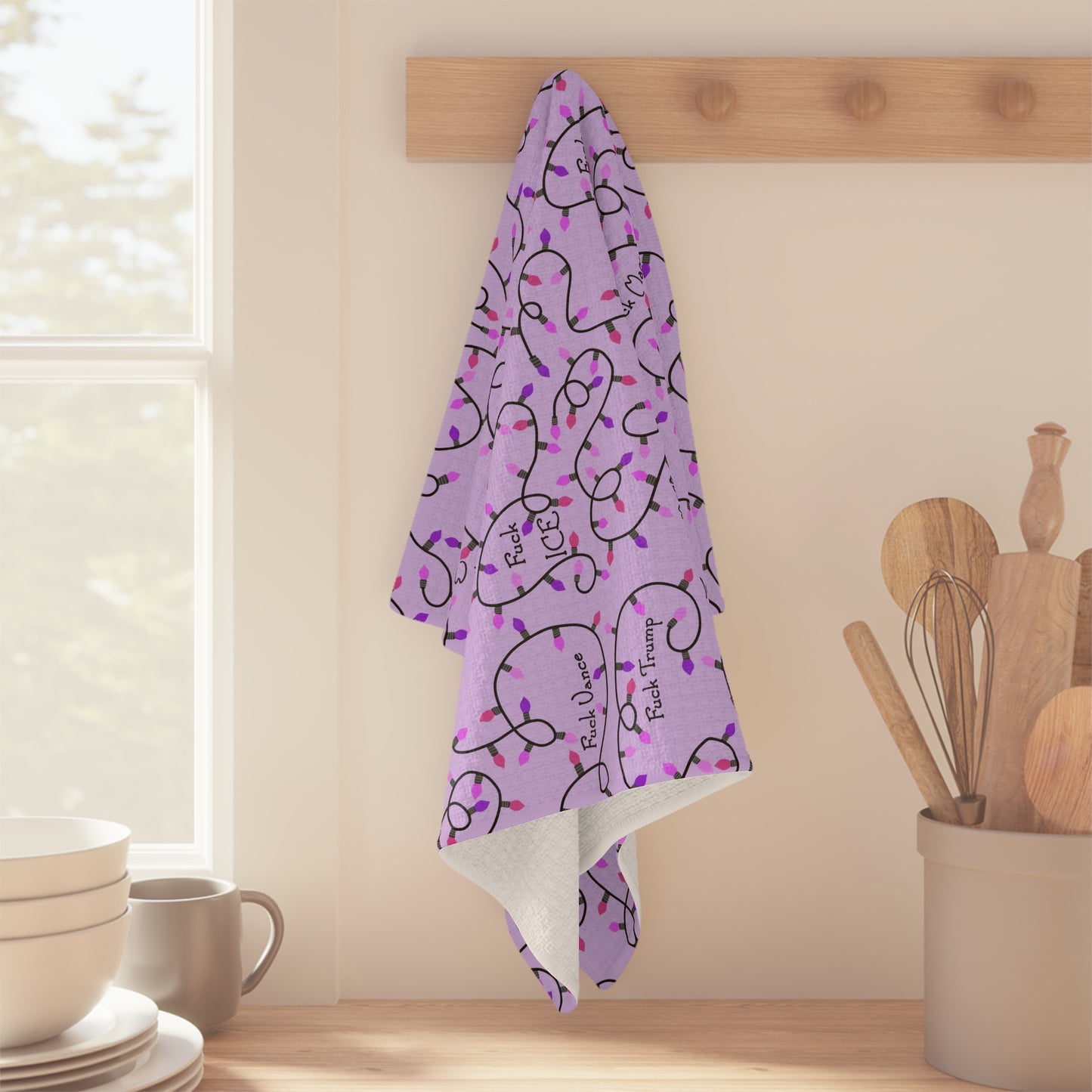 Purple Holiday Lights Microfiber Tea Towel fdt  Christmas Kitchen Towel