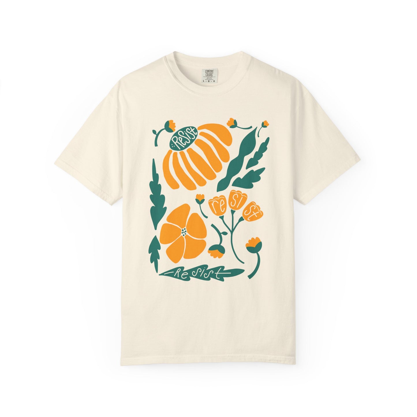 Floral Resist Tee — Retro Orange & Green Autumn Graphic T-Shirt