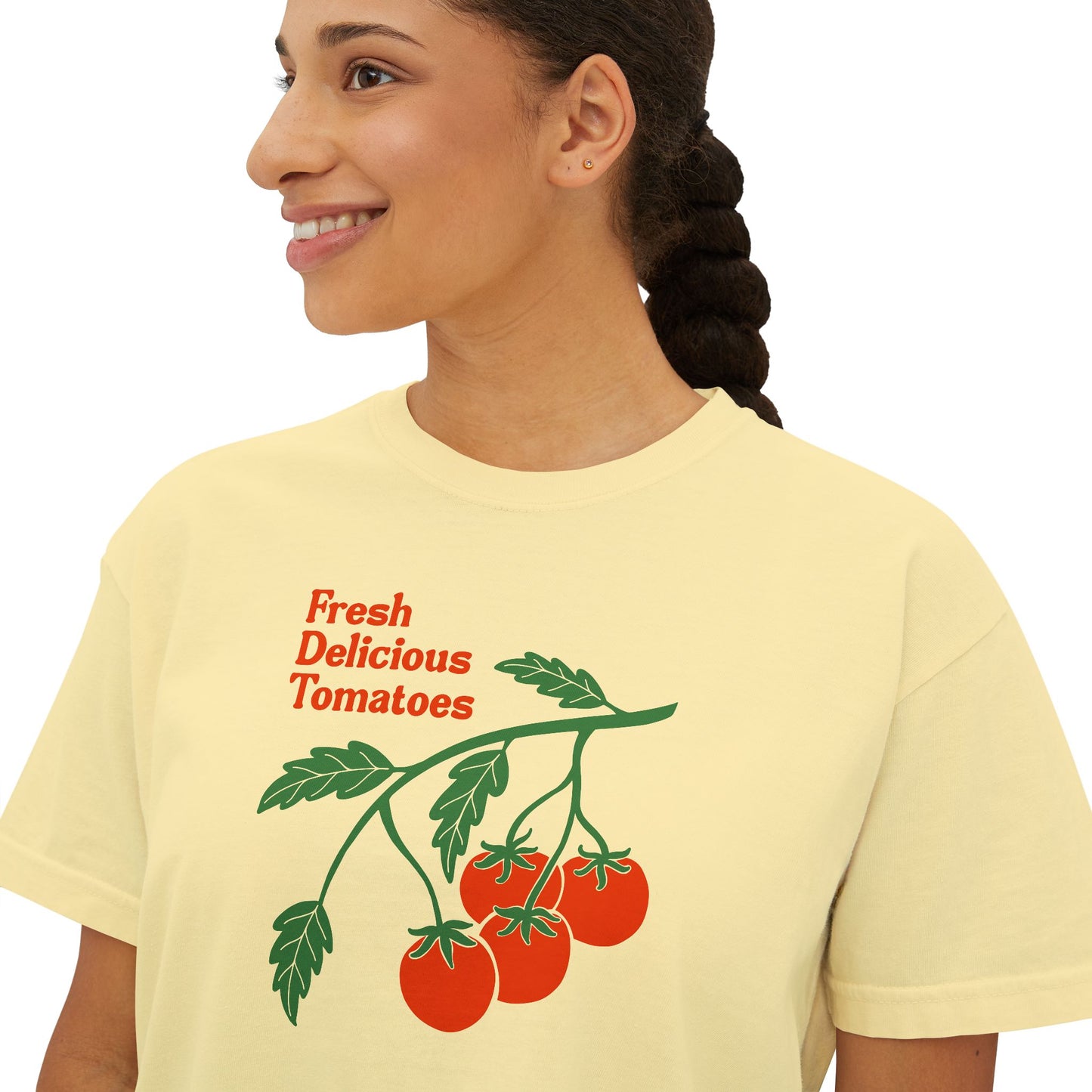 Fresh Delicious Tomatoes CROP Tee | Tomato Vine Illustration, Garden Produce Shirt Comfort Colors Boxy Crop