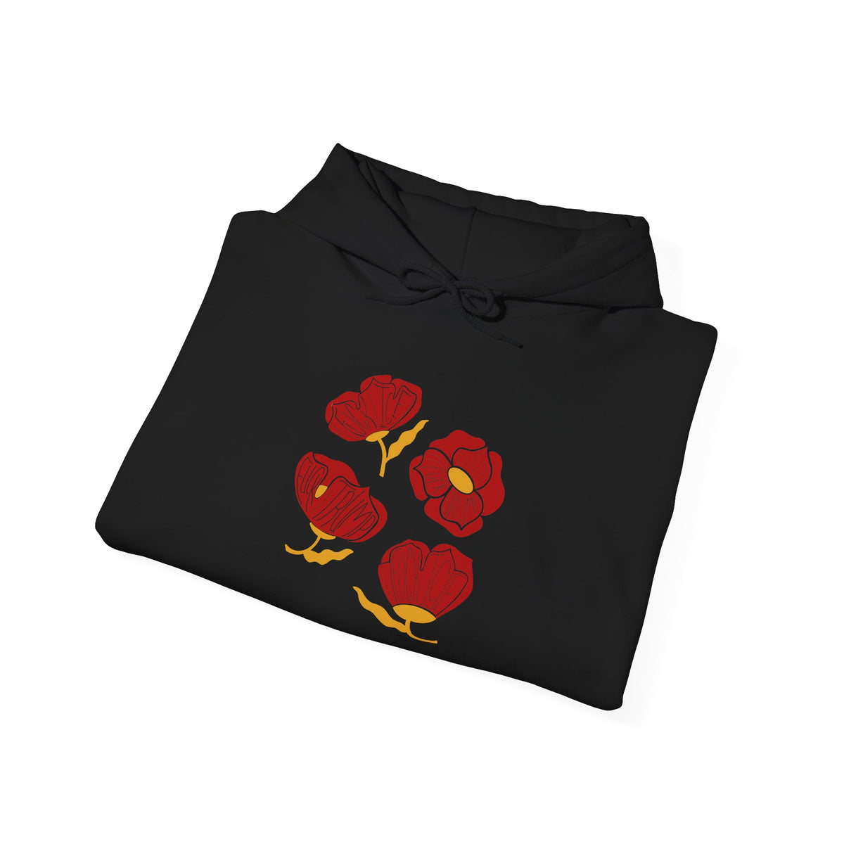 Slightly Subtle Red Poppy Flowers Hoodie | Floral Illustration, Minimal Line Art FDT