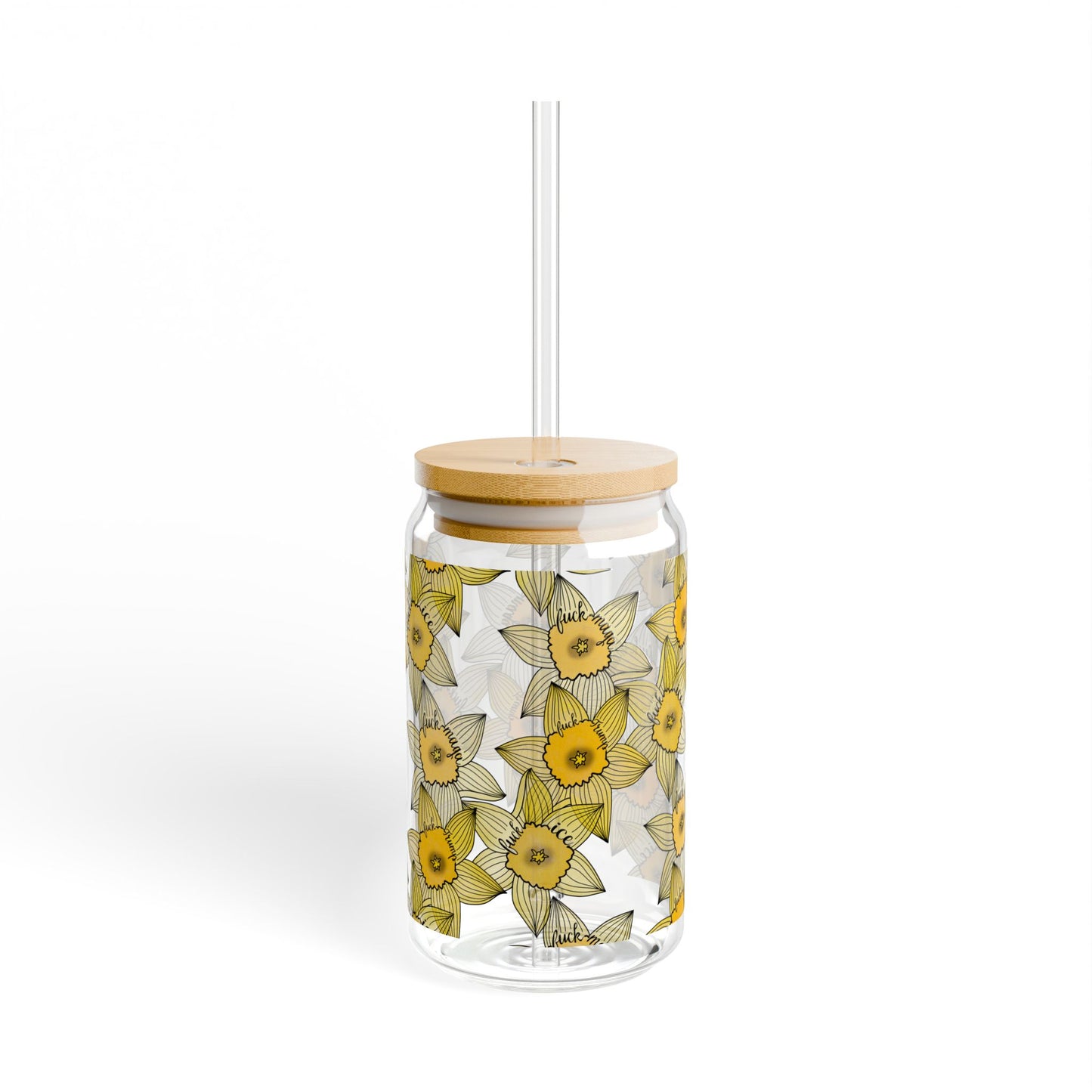 Slightly Subtle Yellow Daffodil Pattern Sipper Glass Can