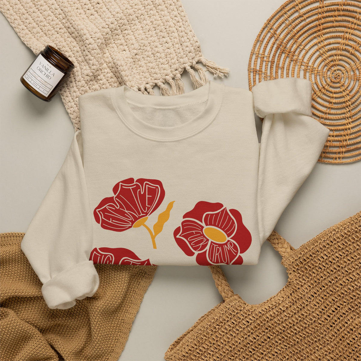 Slightly Subtle Red Poppy Floral Illustration Sweatshirt | Hand-Drawn Blooms, Minimal Botanical FDT