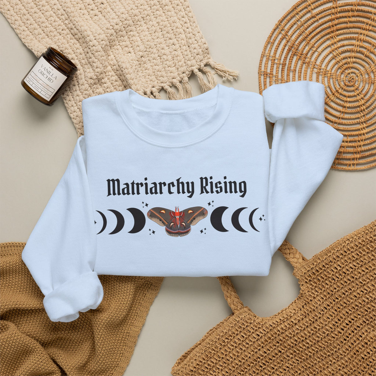 Matriarchy Rising Witchy Moon Phases Moth Crewneck Sweatshirt